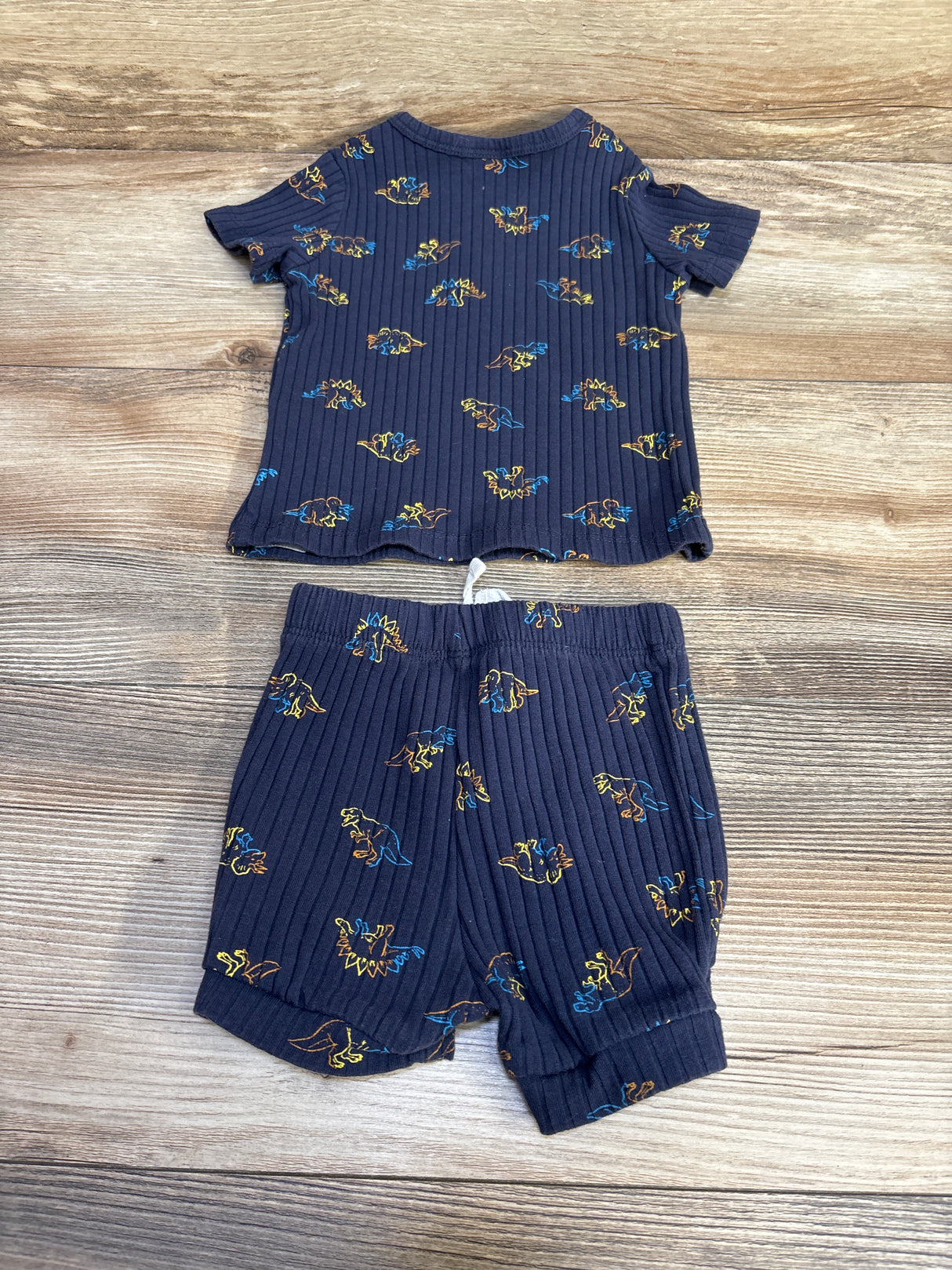 Pl Baby 2pc Ribbed Dinosaur Shirt & Shorts Set Navy sz 9m