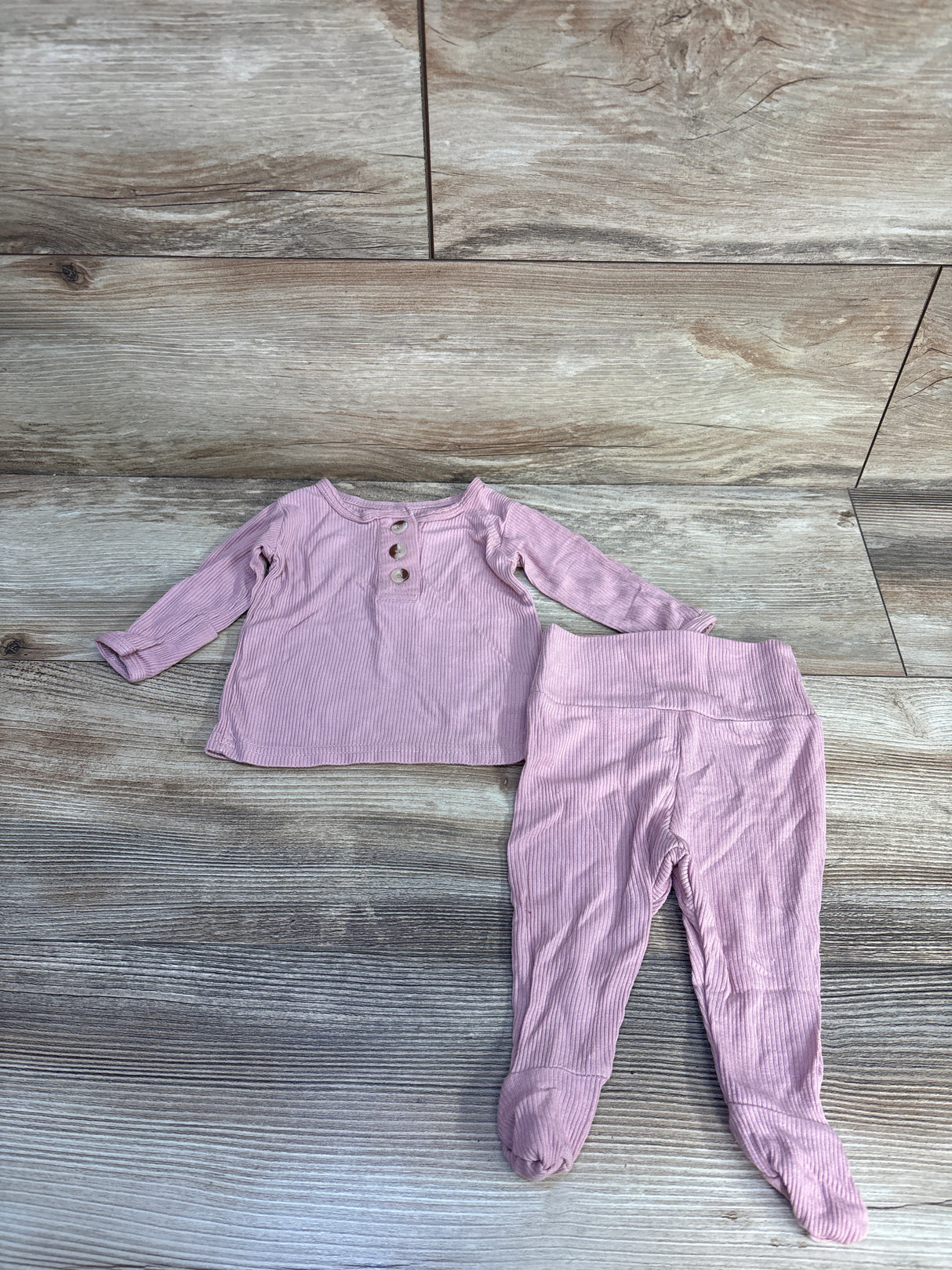 Elivia & Co 2pc Ribbed Henley Top & Bottoms Set Pink sz 0-3m