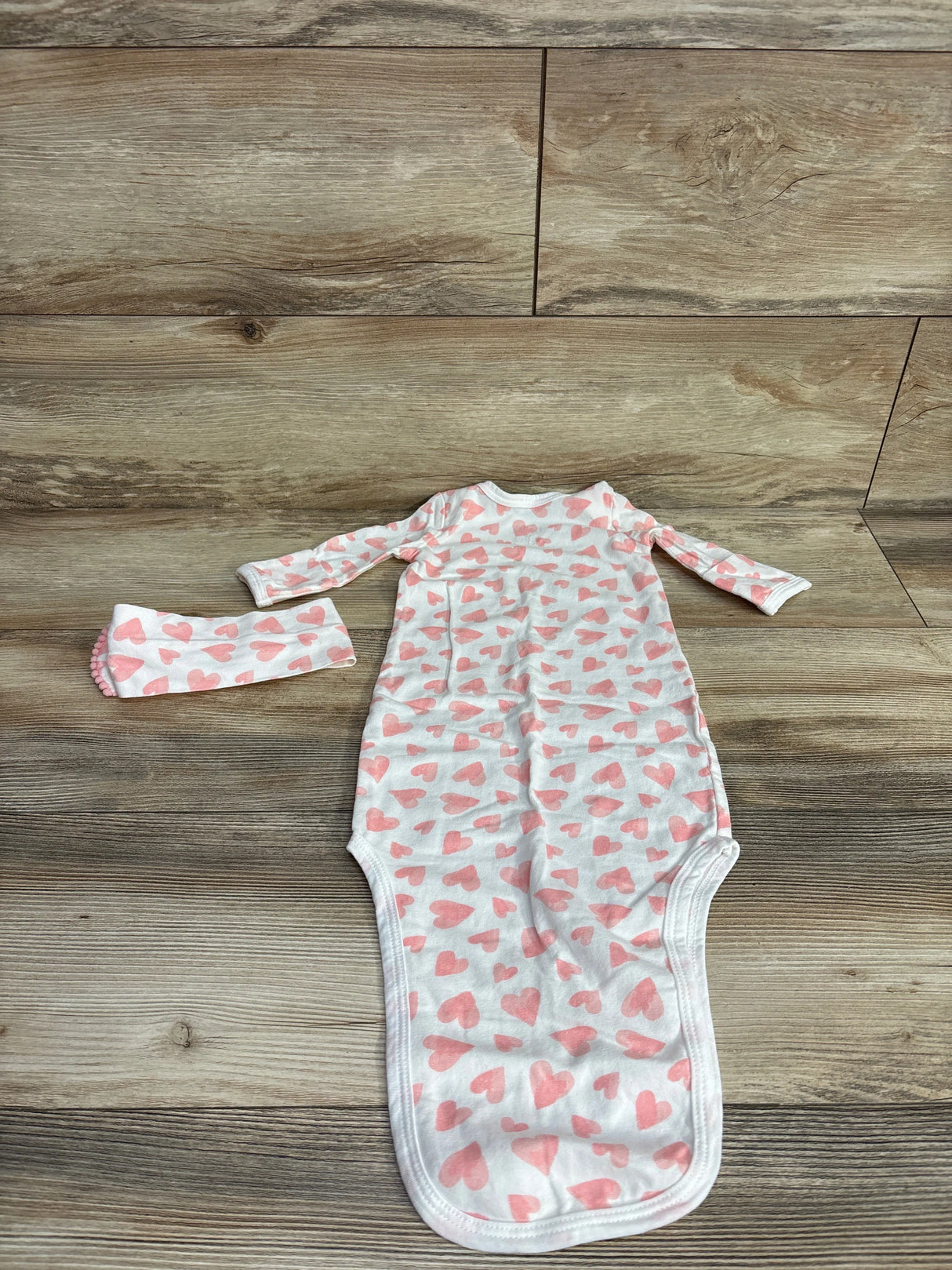 Baby Essentials 2pc Heart Print Sleeper Gown & Headpiece White sz 3m