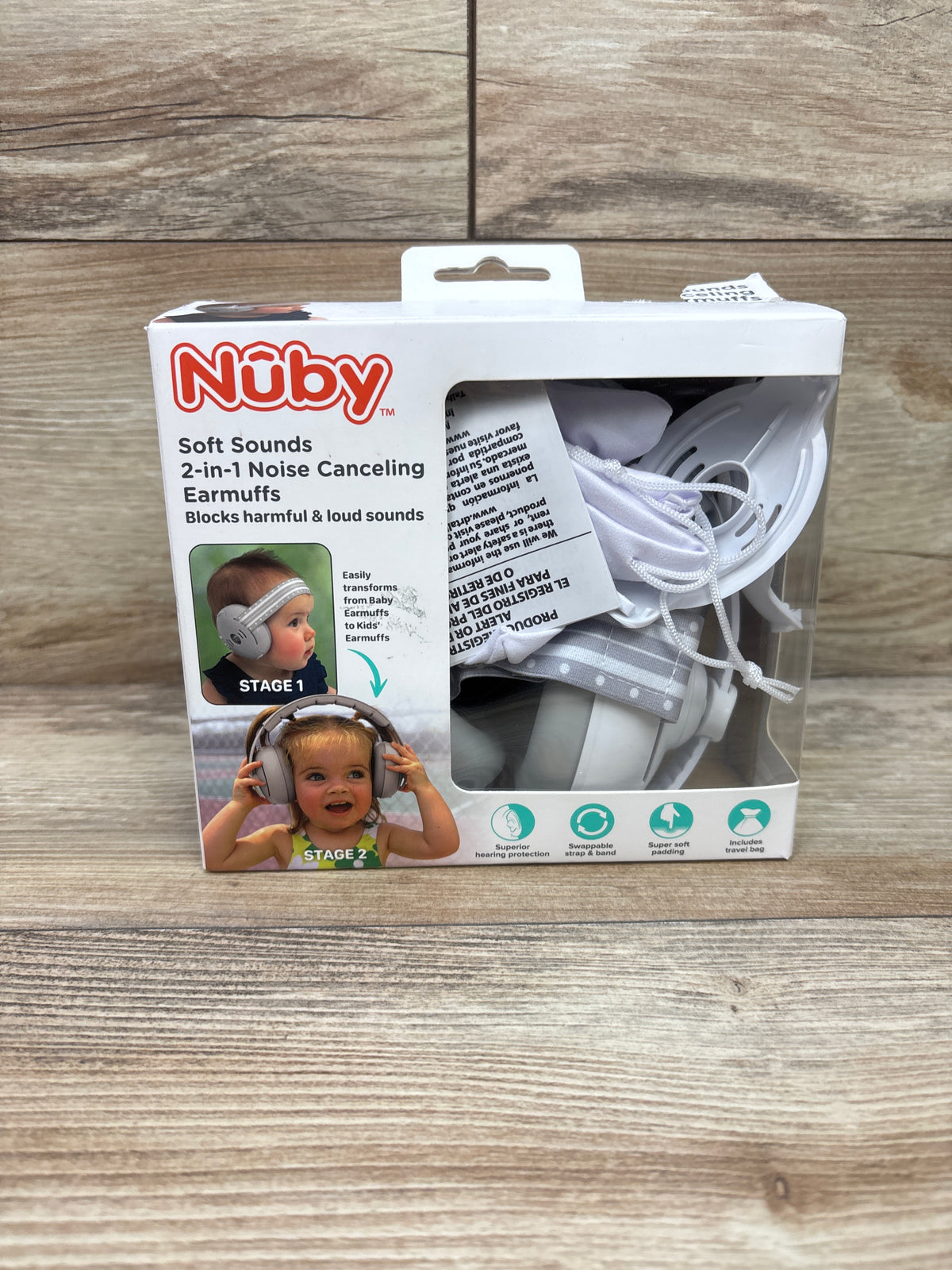 Nuby Soft Sounds Baby Earmuffs with Travel Bag Grey
