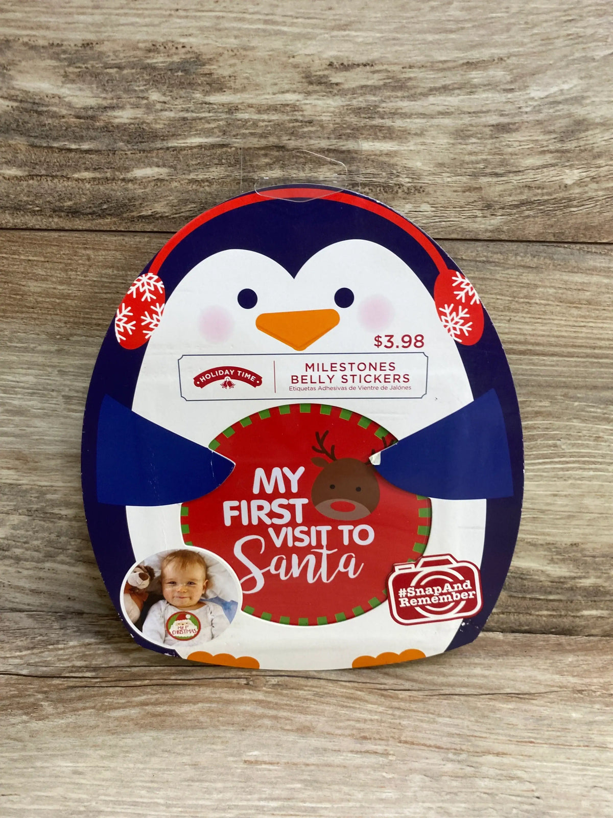 Penguin-themed belly sticker for baby's first visit to Santa, holiday milestone keepsake