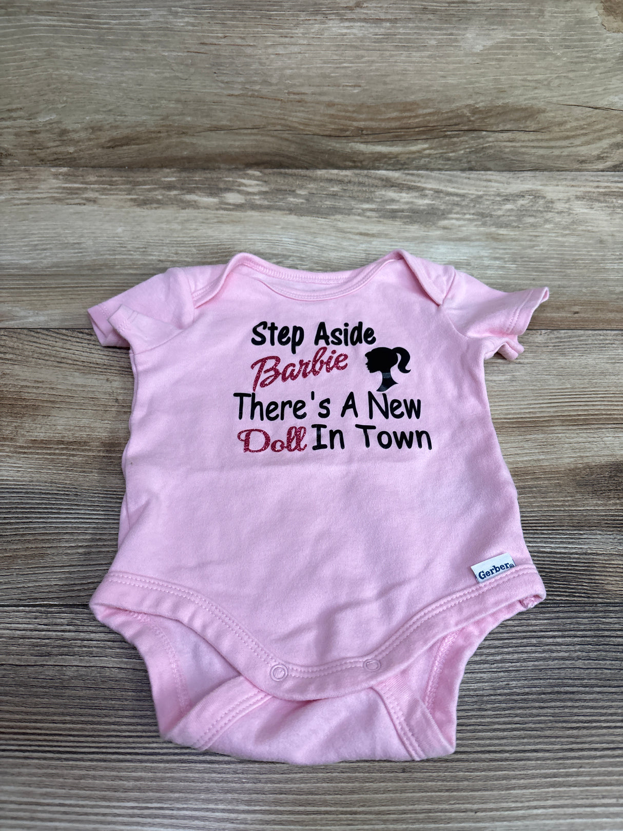 Gerber 'Step Aside Barbie There's A New Doll In Town' Bodysuit Pink sz 0-3m