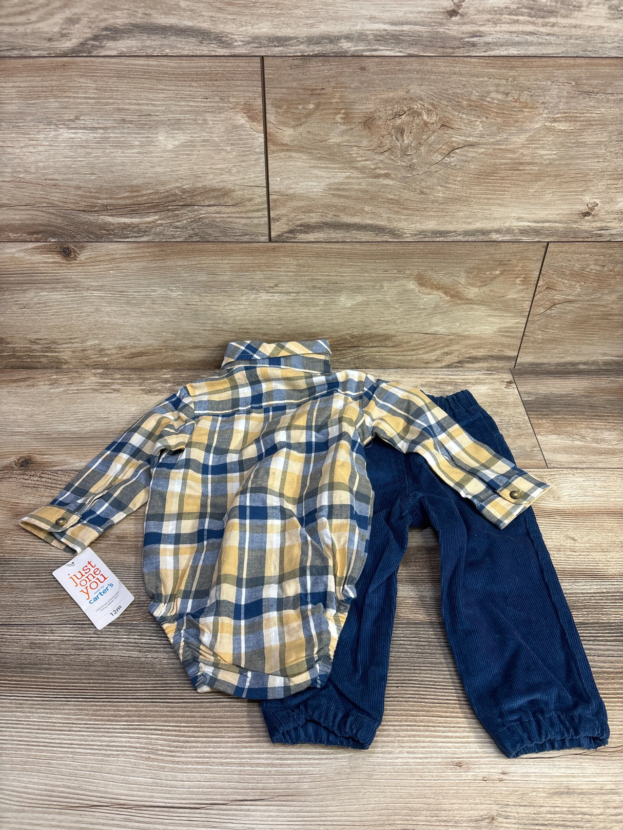 NEW Just One You 2pc Plaid Bodysuit & Cord Bottoms Set Yellow sz 12m