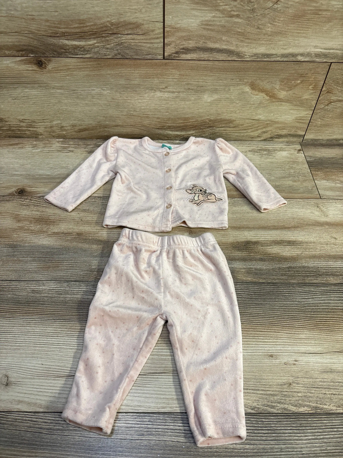 Disney Baby 2pc Bambi velour pink shirt and pants set for infants, size 3-6m