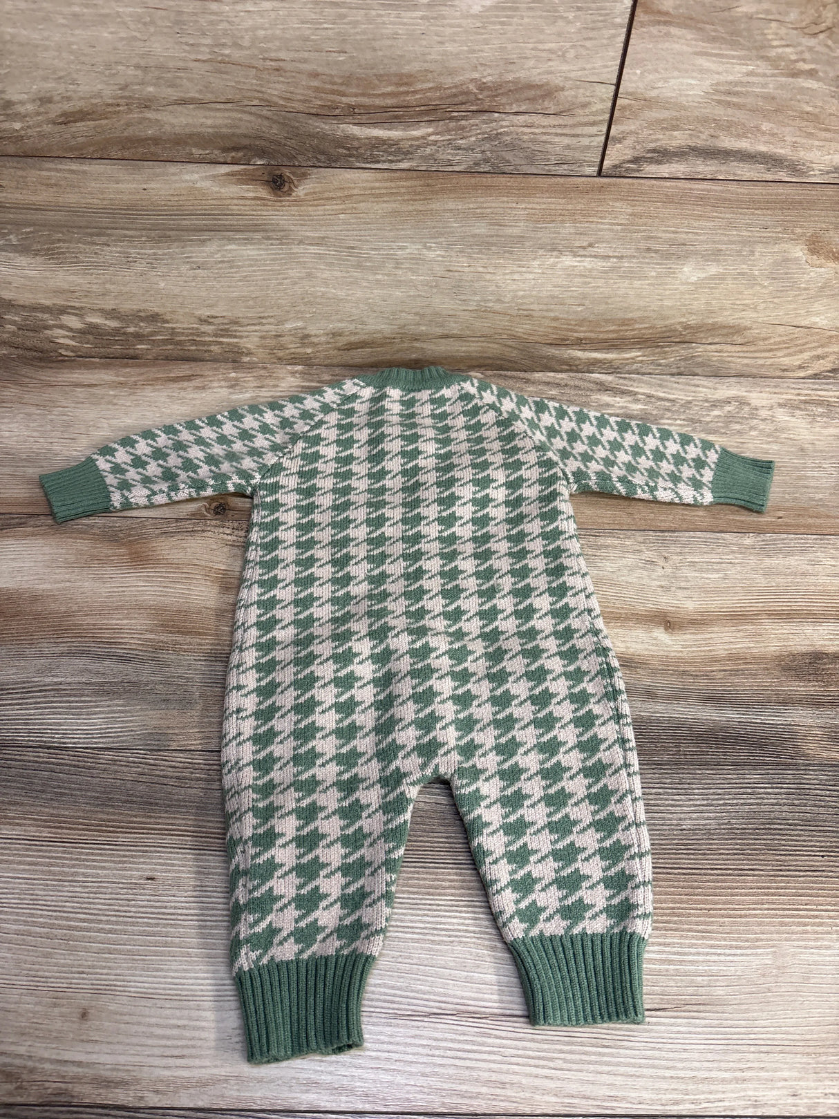 Shein Sweater Knit Houndstooth Coverall Cream/Green sz 3-6m