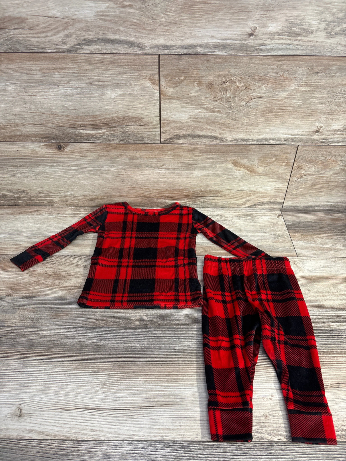 Cat & Jack 2pc Velour Buffalo Plaid Pajama Set Red sz 12m