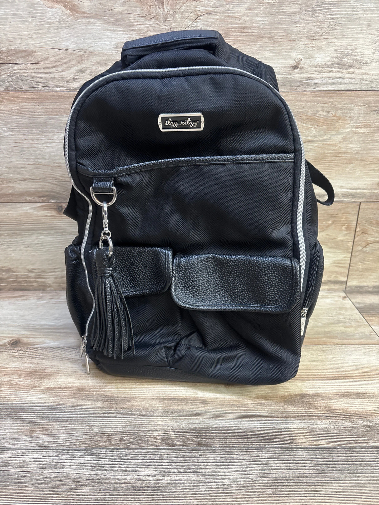 Itzy Ritzy Boss Diaper Bag Backpack in Black Herringbone