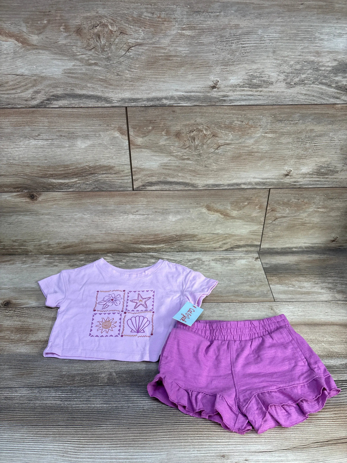 Cat & Jack 2pc lilac beach grid t-shirt and ruffled shorts set for toddlers