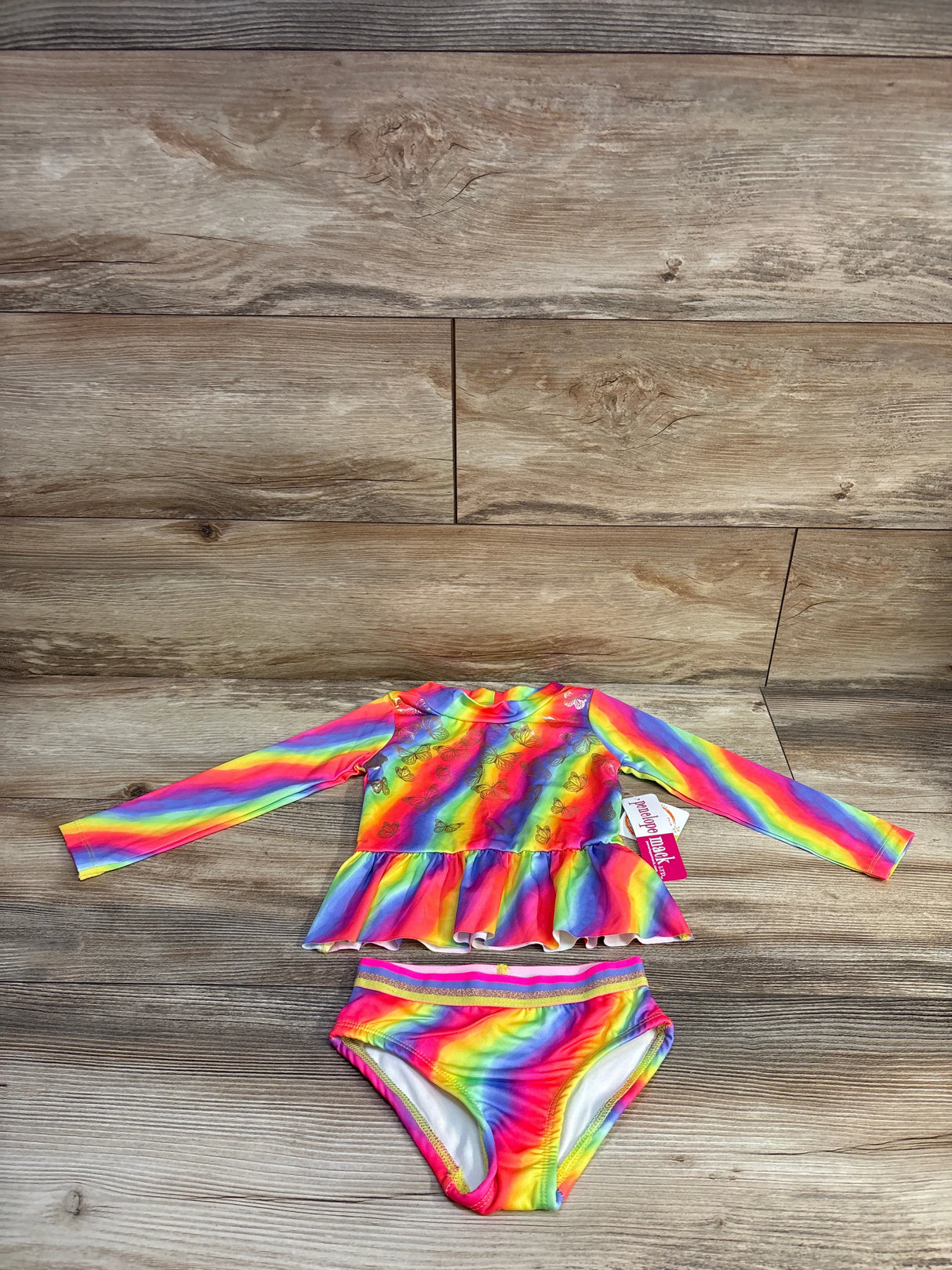 NEW Penelope Mack 2pc Peplum Rashguard Top & Bottoms Swim Set Rainbow sz 2T