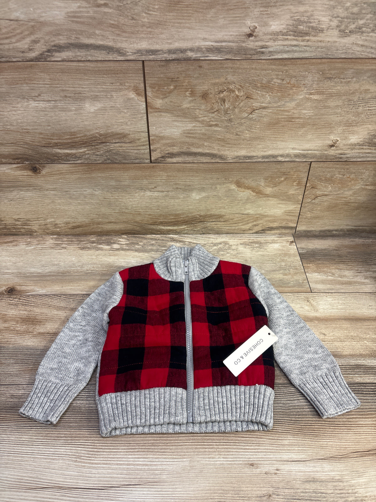 NEW Cohesive & Co Sherpa Lined Flannel Zip-Up Sweater Grey sz 18m