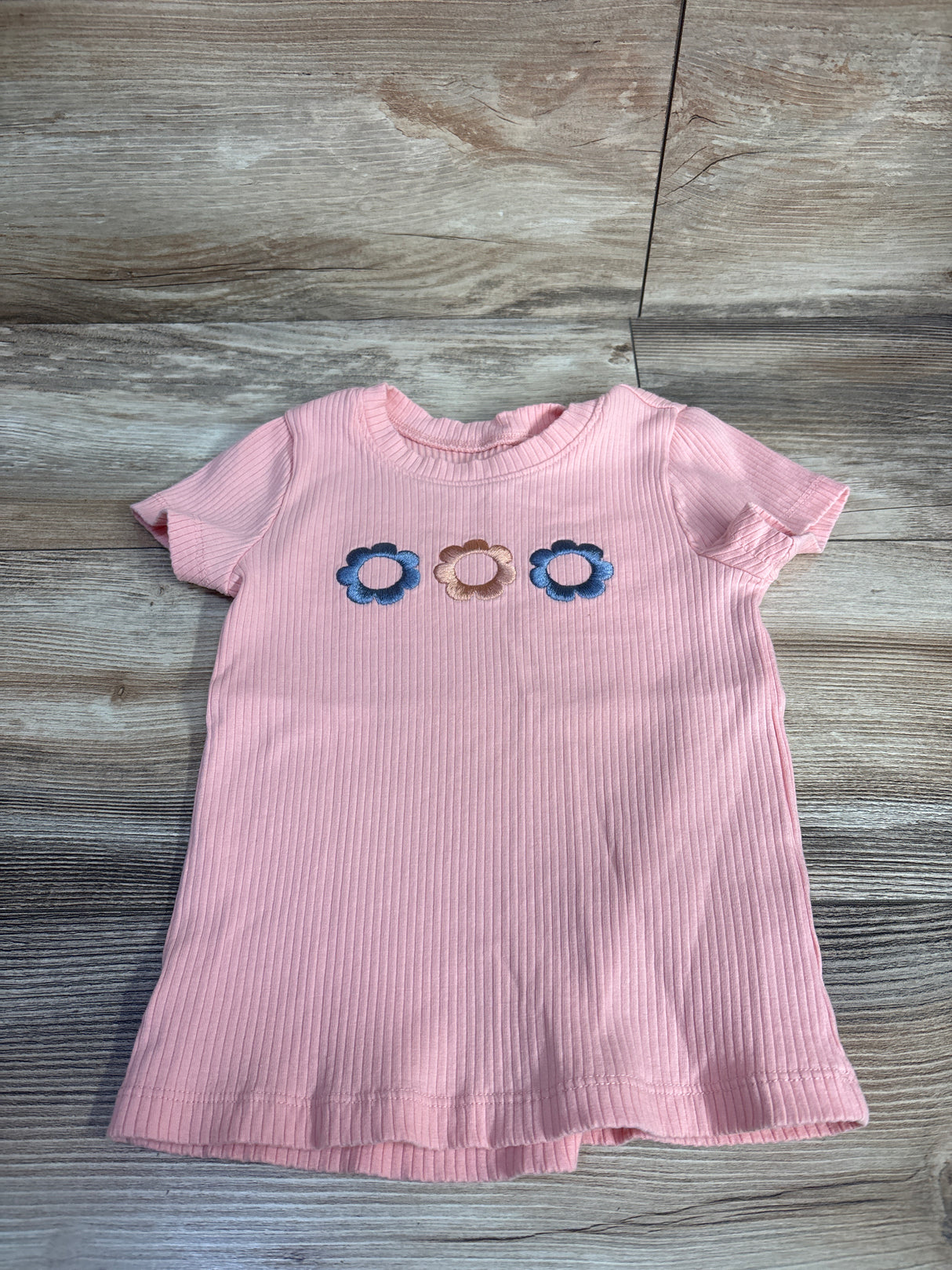 Pekkel Ribbed Embroidered Floral Shirt Pink sz 4T