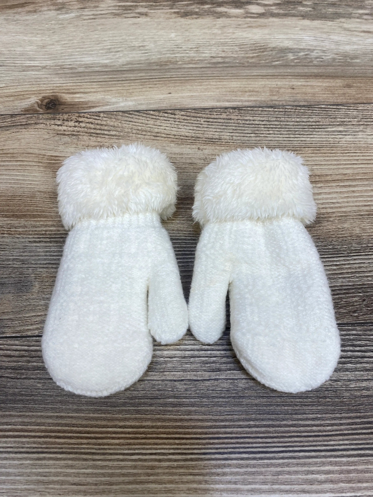 Faux Fur Knit Winter Mittens White sz 0-6m