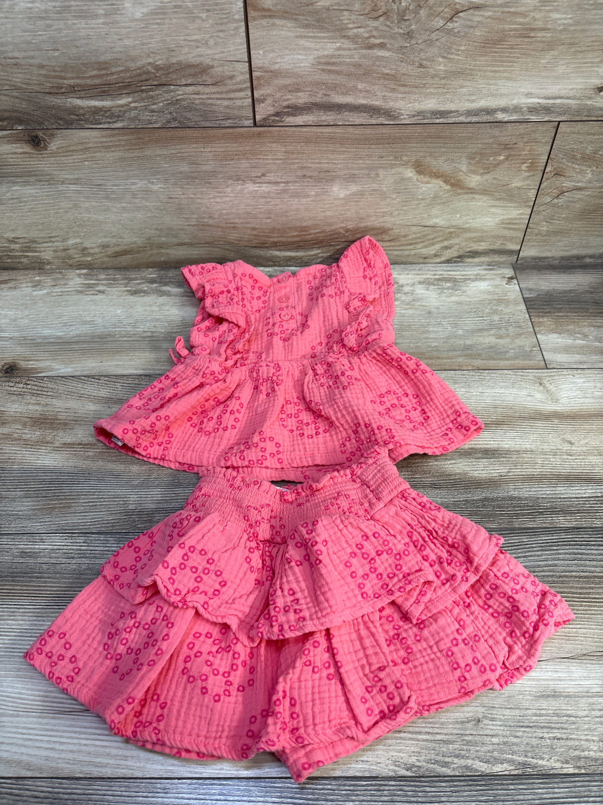Penelope Mack 2pc Gauze Peplum Top & Ruffle Skort Set Pink sz 3T