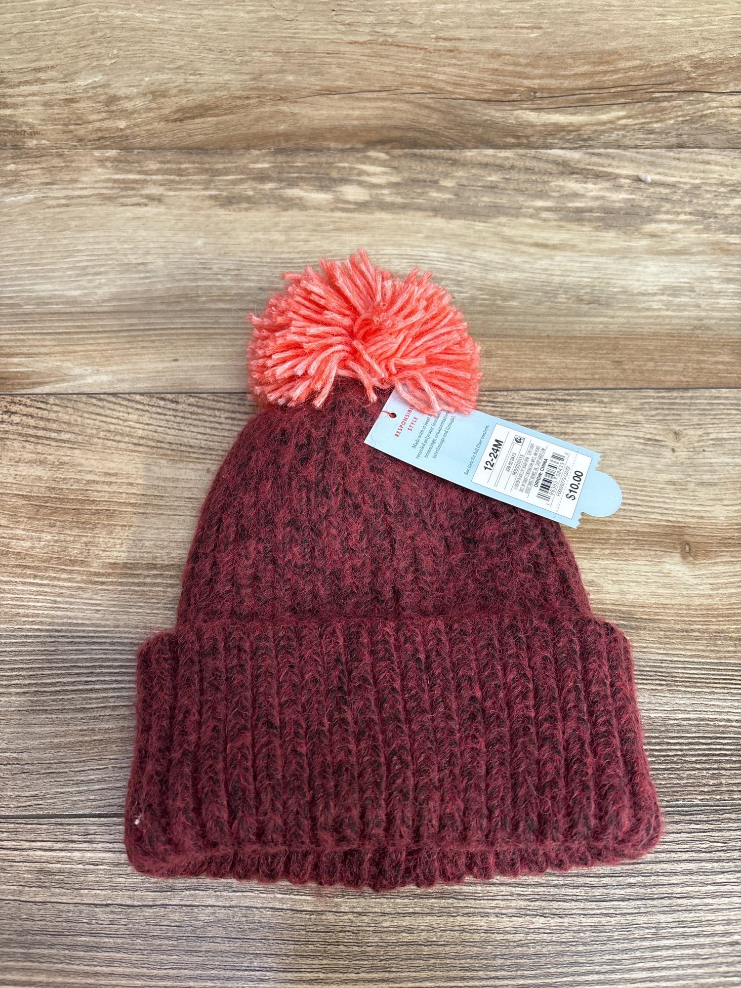 NEW Cat & Jack Knit Beanie w/ Pom Pom Red sz 12-24m