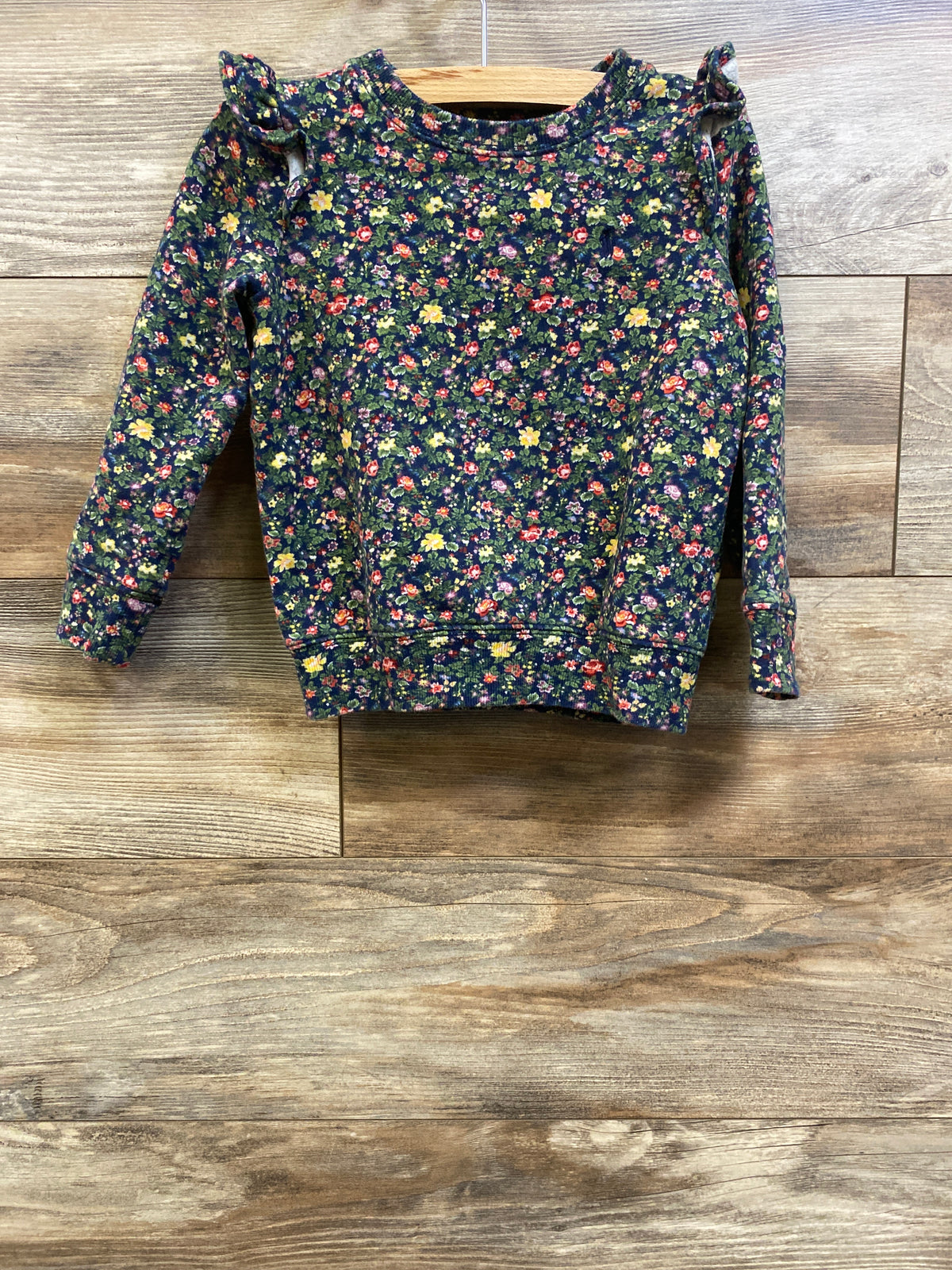 Ralph Lauren Floral Ruffle Pullover Sweatshirt Green sz 4T