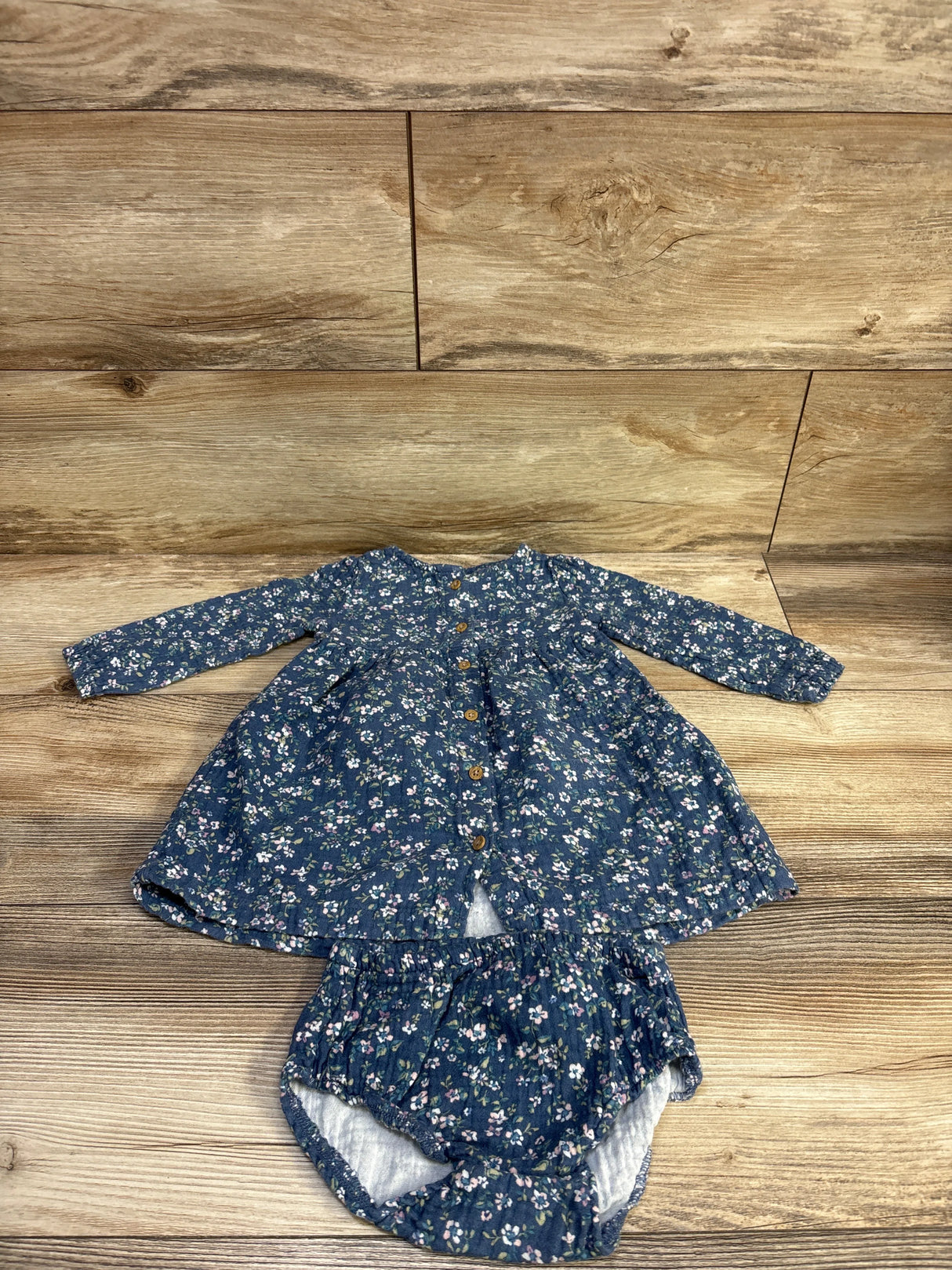 Little Planet Organic 2pc Gauze Dress & Bloomers Set Blue sz 12m