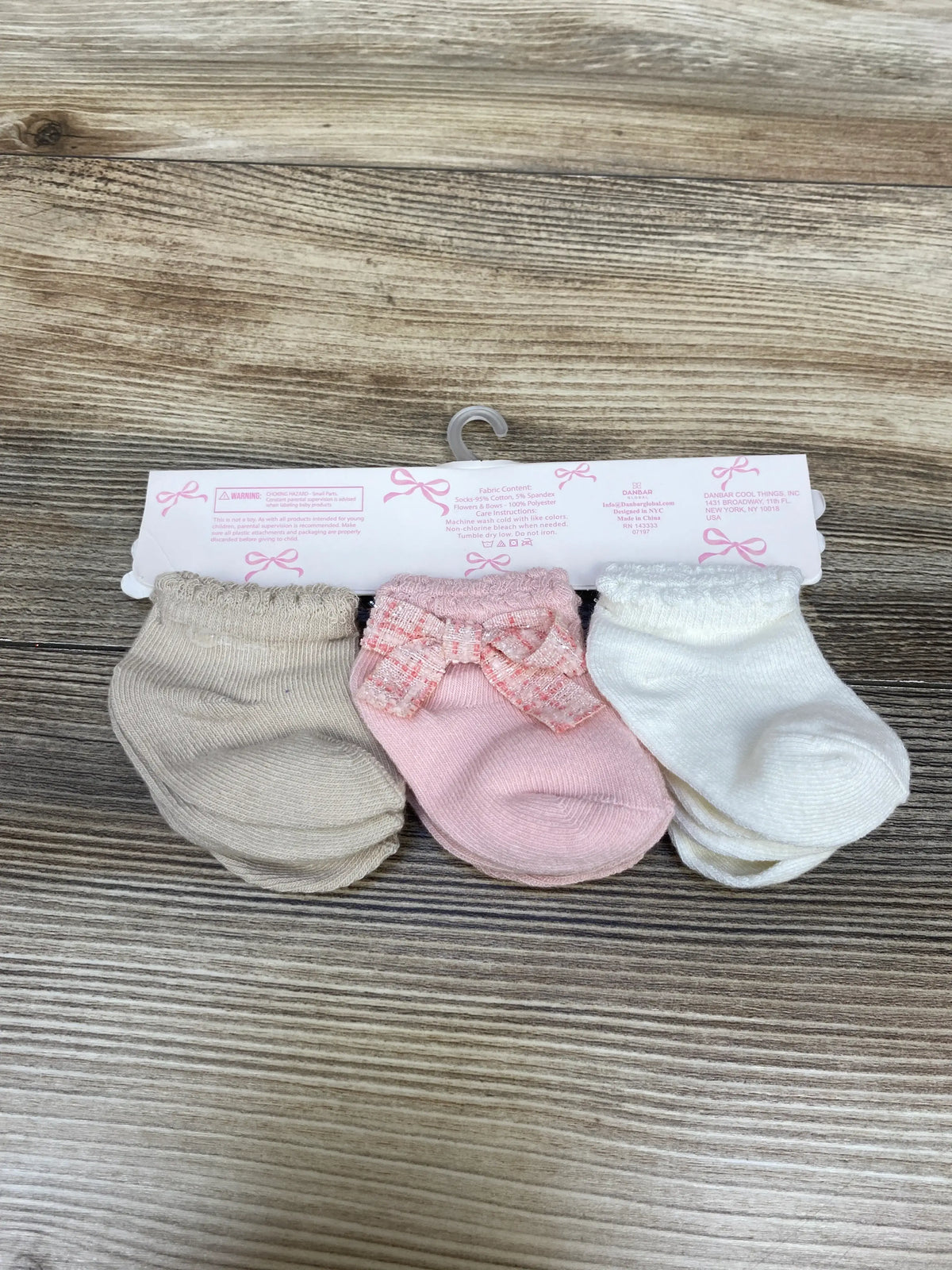 NEW Danbar Bow Fancy 6pk Socks sz 0-12m