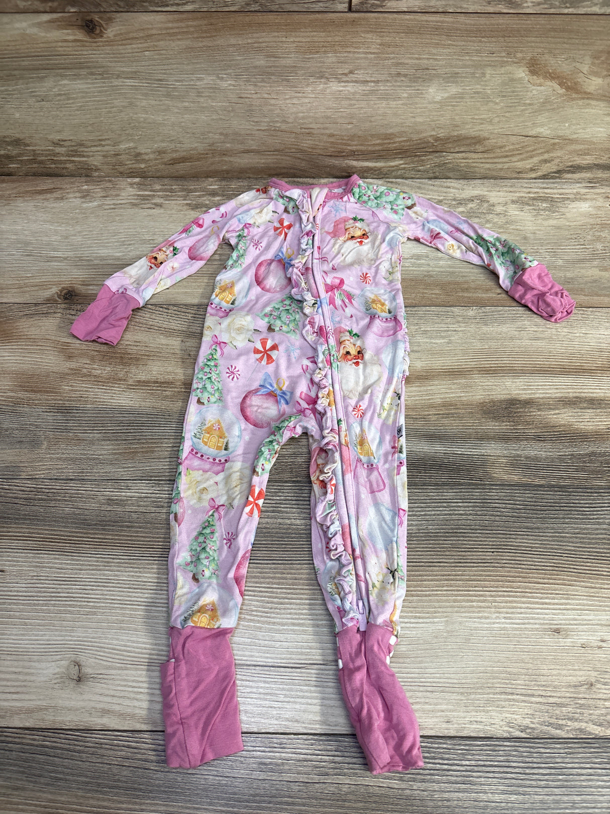 Bums & Roses Convertible Ruffle Romper in Merry Little Pinkmas sz 6-9m