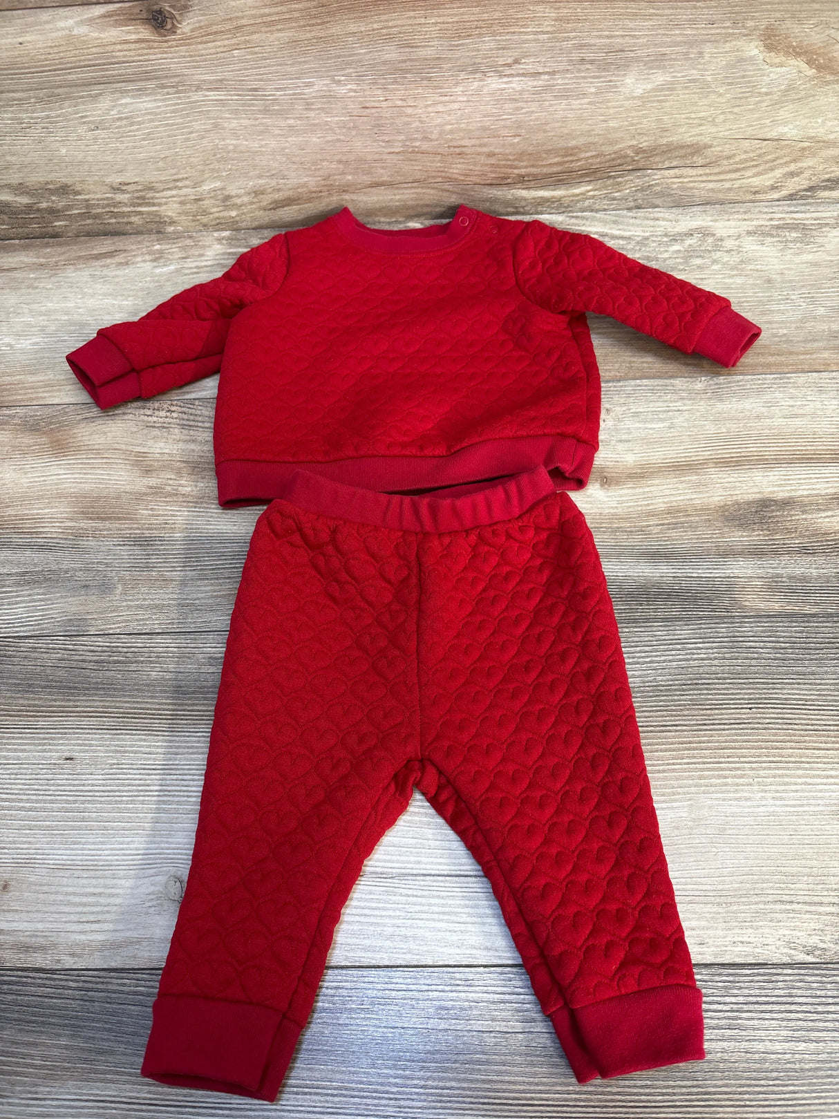Cat & Jack Heart Print Sweatshirt & Bottoms Set Burgundy sz 3-6m