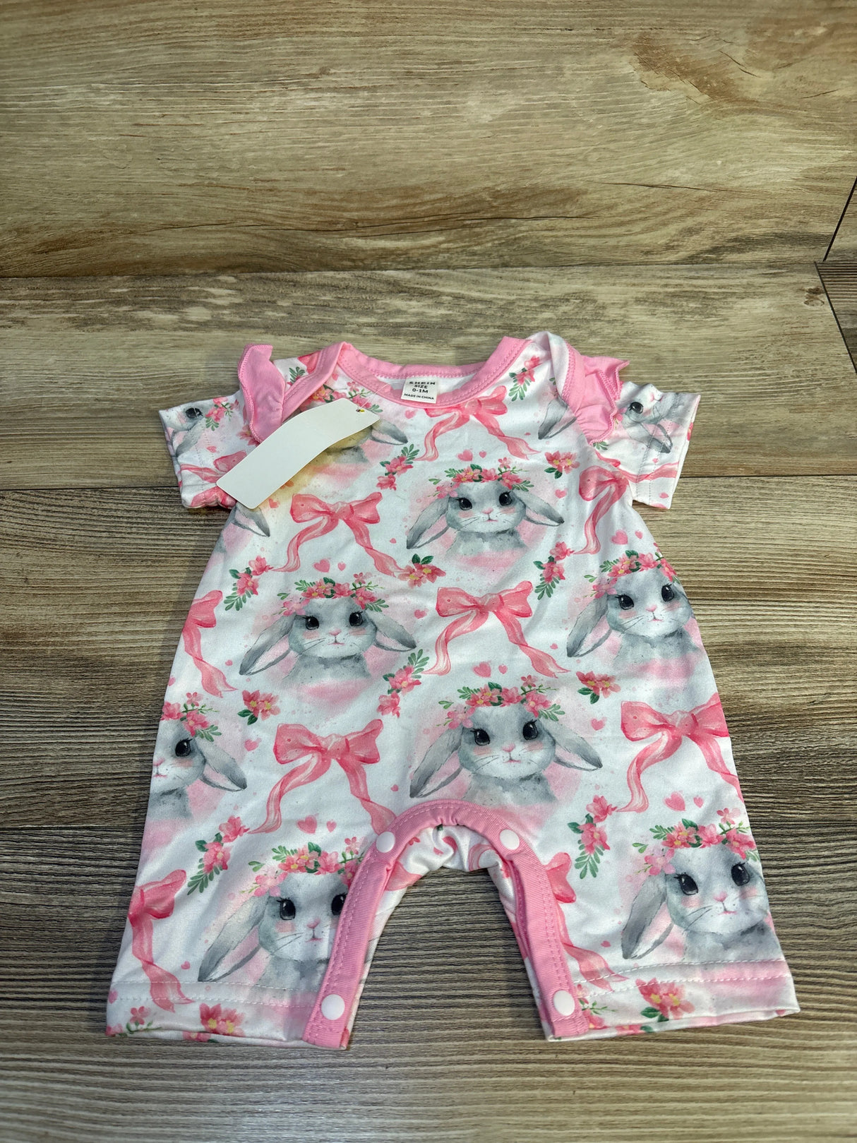 NEW Shein Easter Bunny Shortie Romper Pink sz 0-1m