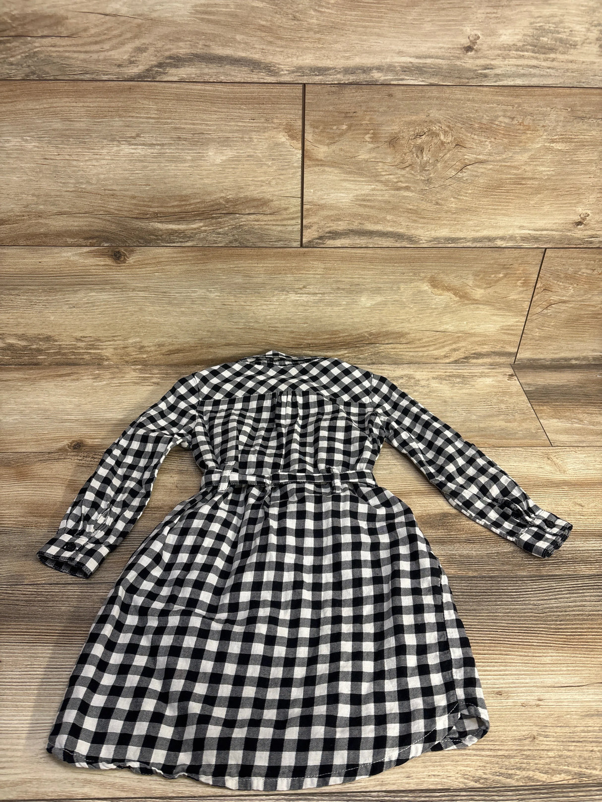 H&M Gingham Henley Waist-Tie Dress Black sz 2-3T