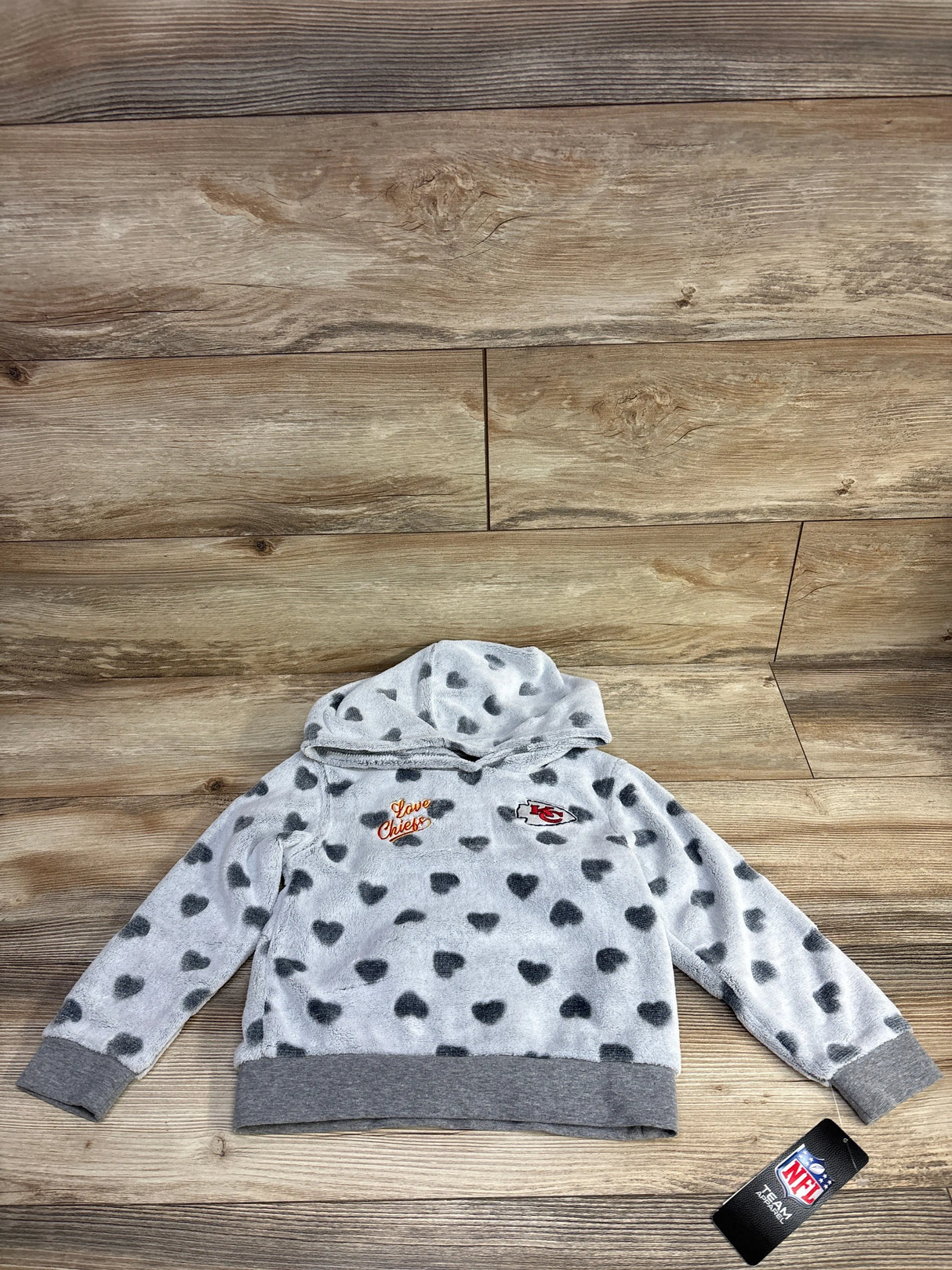 NEW NFL Team Kansas City Chiefs Heart To Heart Pullover Hoodie Grey sz 4T