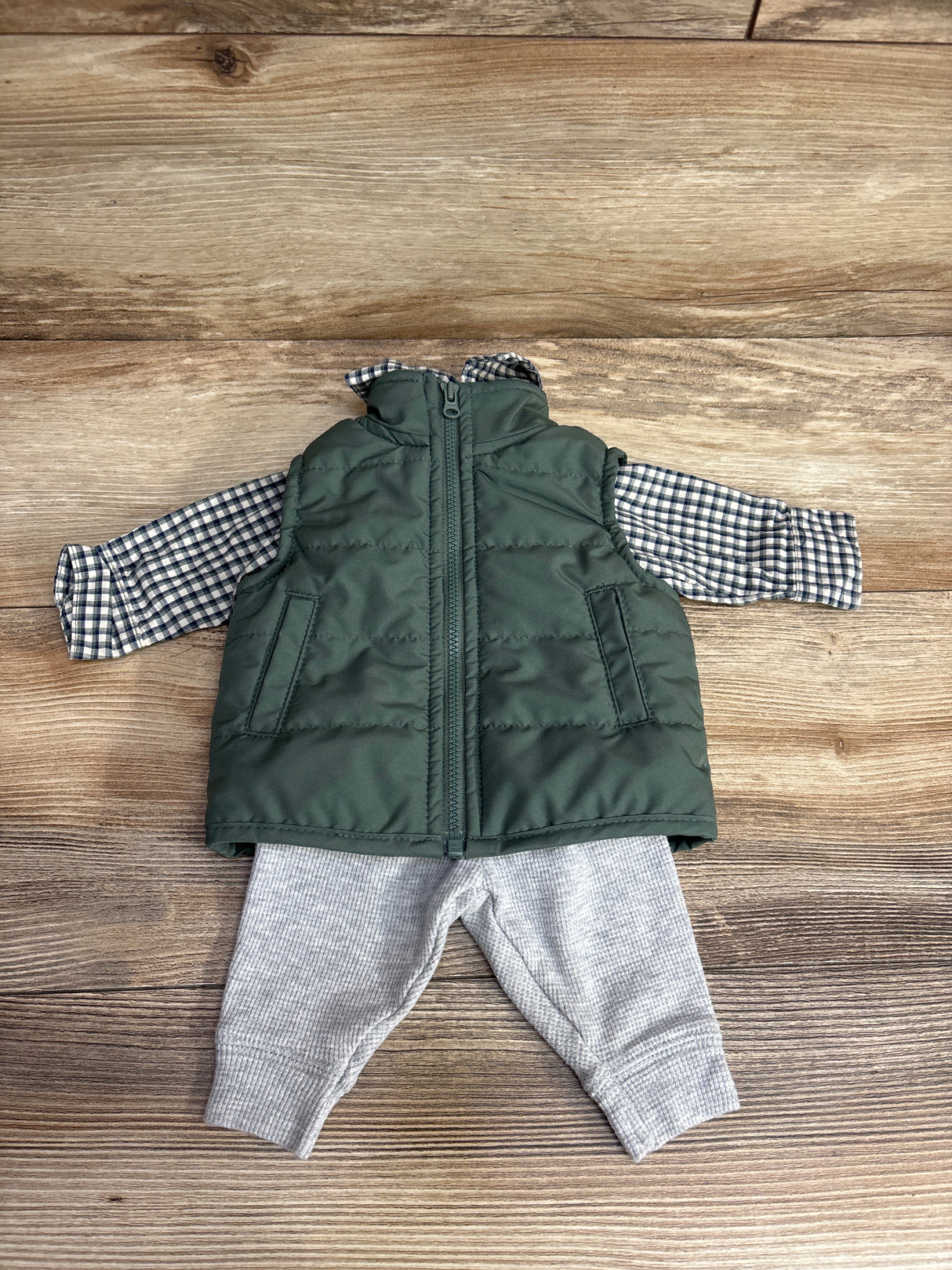 Just One You 3pc Puffer Vest Set Olive sz Newborn