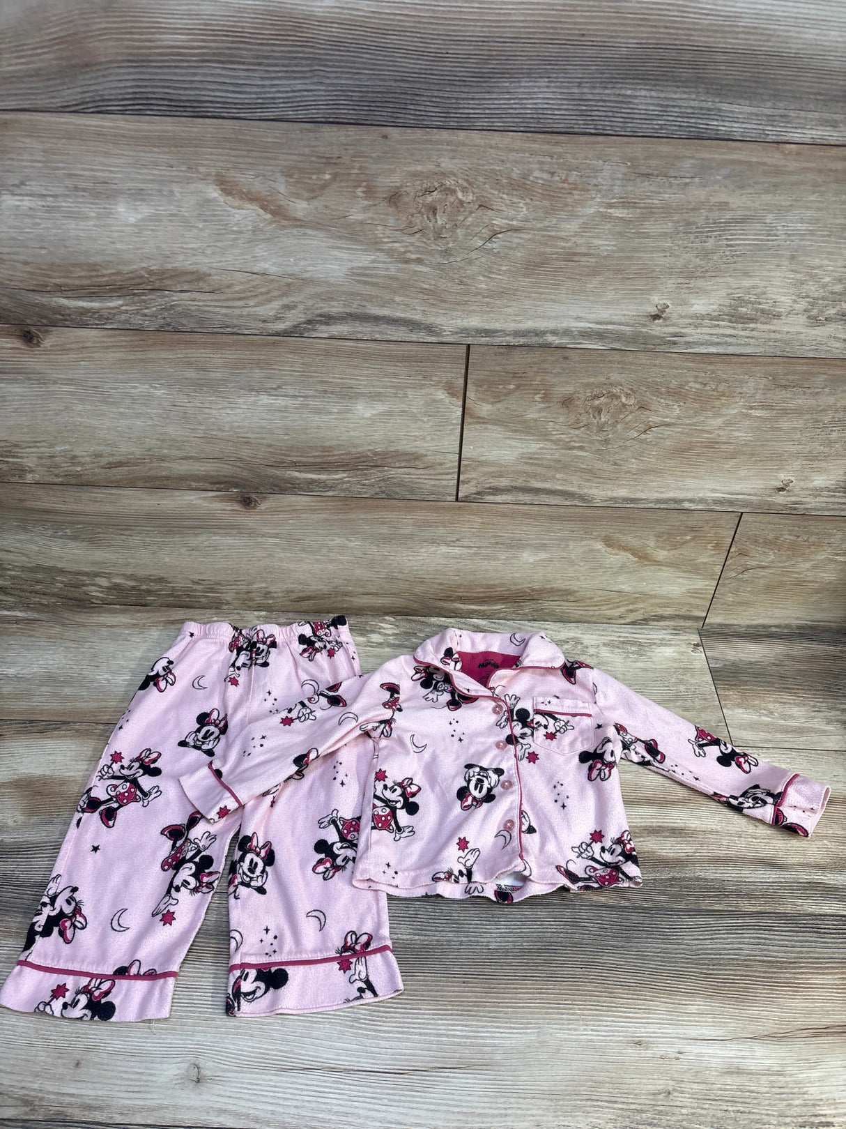 Disney Junior Minnie Mouse 2pc Coat Style Pajama Set Pink sz 2T