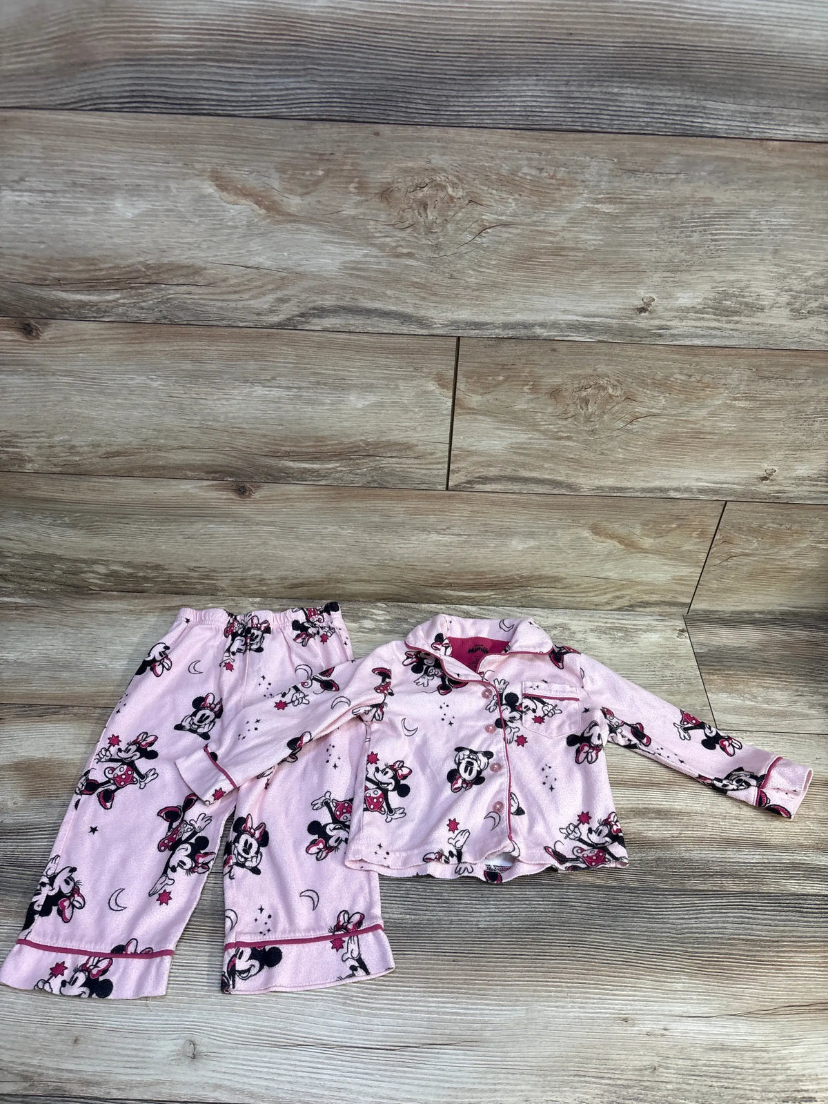 Disney Junior Minnie Mouse 2pc Coat Style Pajama Set Pink sz 2T