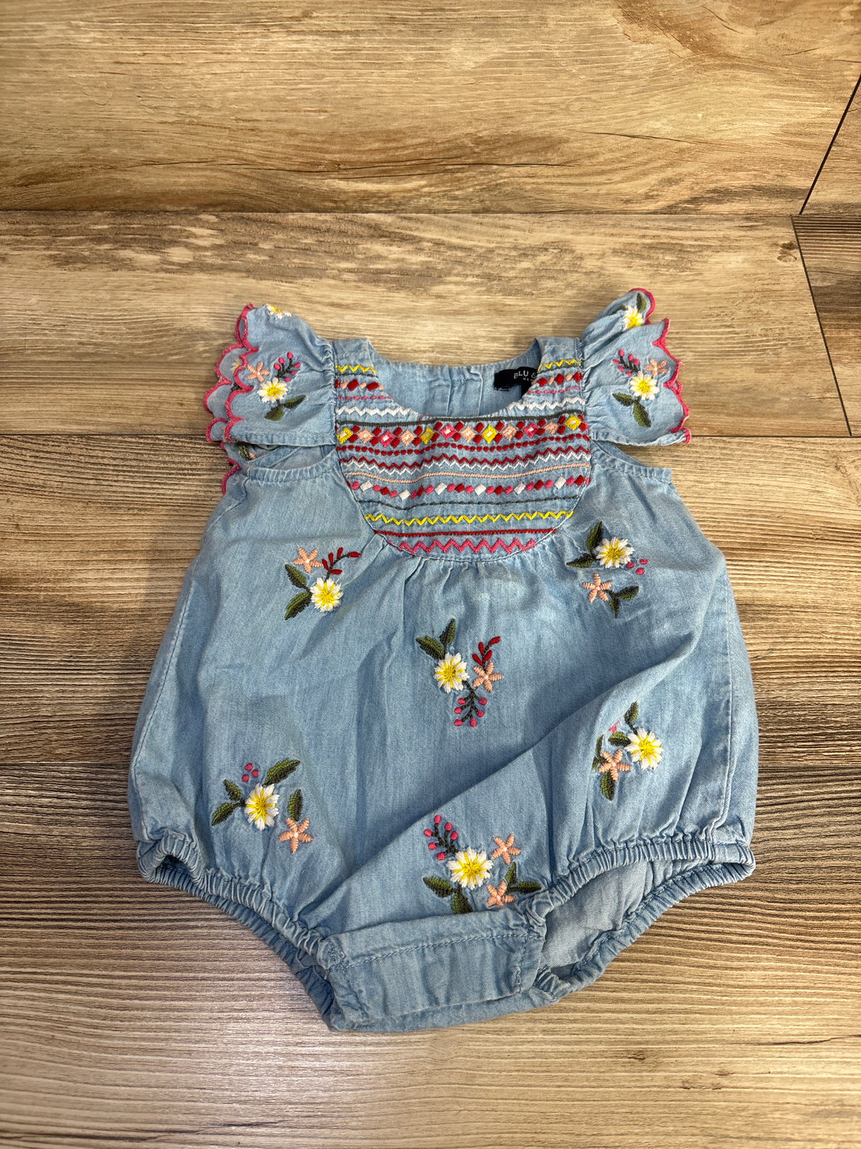 Blu & Blue New York Chambray Embroidered Bubble Romper Blue sz 6-12m