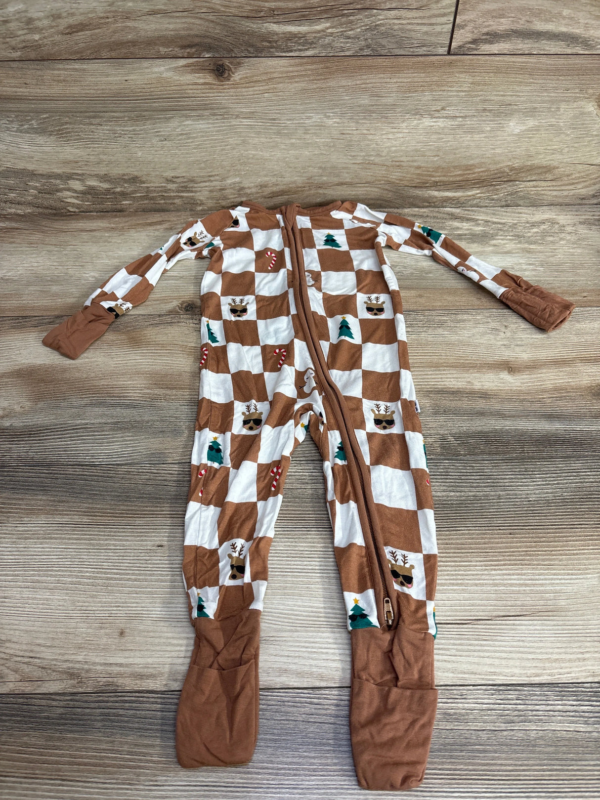 Little Sleepies Holiday Checks Zippy Brown sz 6-12m