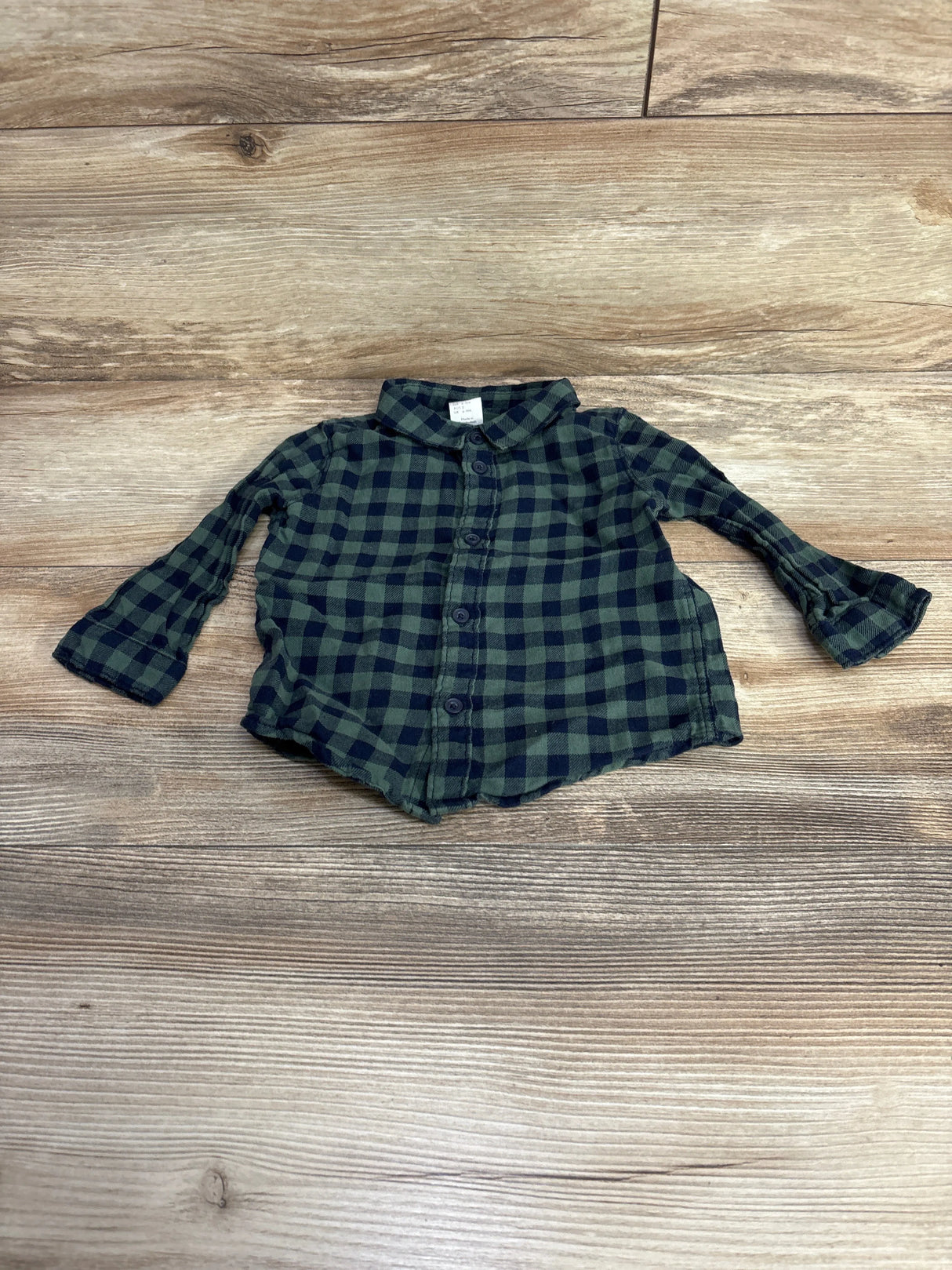 H&M Plaid Button Up Flannel Shirt Green sz 9m