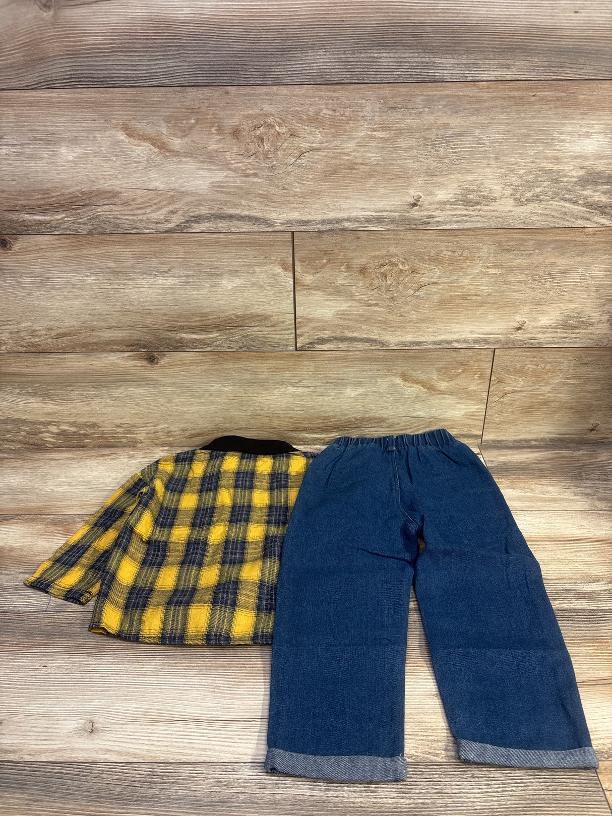 NWOT Woleroyir 2pc Long Sleeve Flannel-Lined Shirt & Jeans Black sz 2-3T