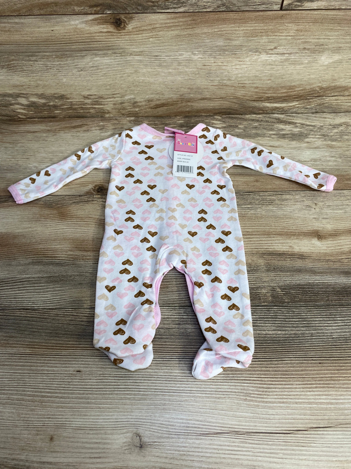 NEW Sweet & Soft Heart Print Sleeper White sz Preemie - Me n Mommy To Be