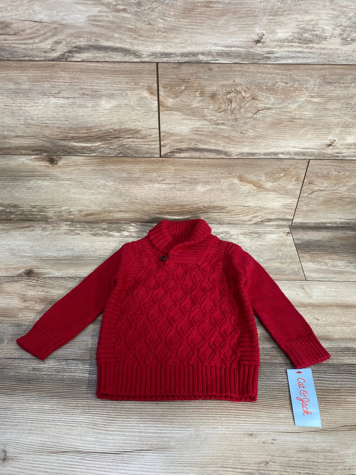 NEW Cat & Jack Shawl Collar Cable Knit Sweater Red sz 2T