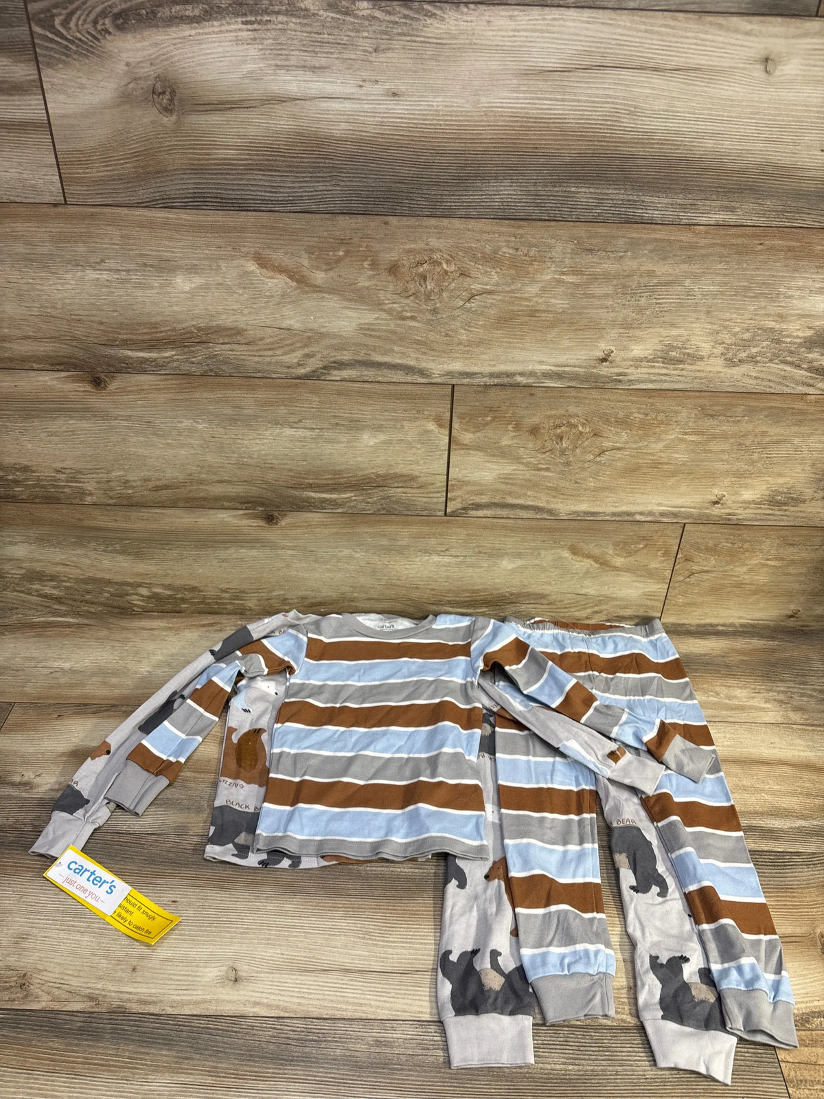 Just One You 4pc grey bear pajama set for toddlers with striped patterns