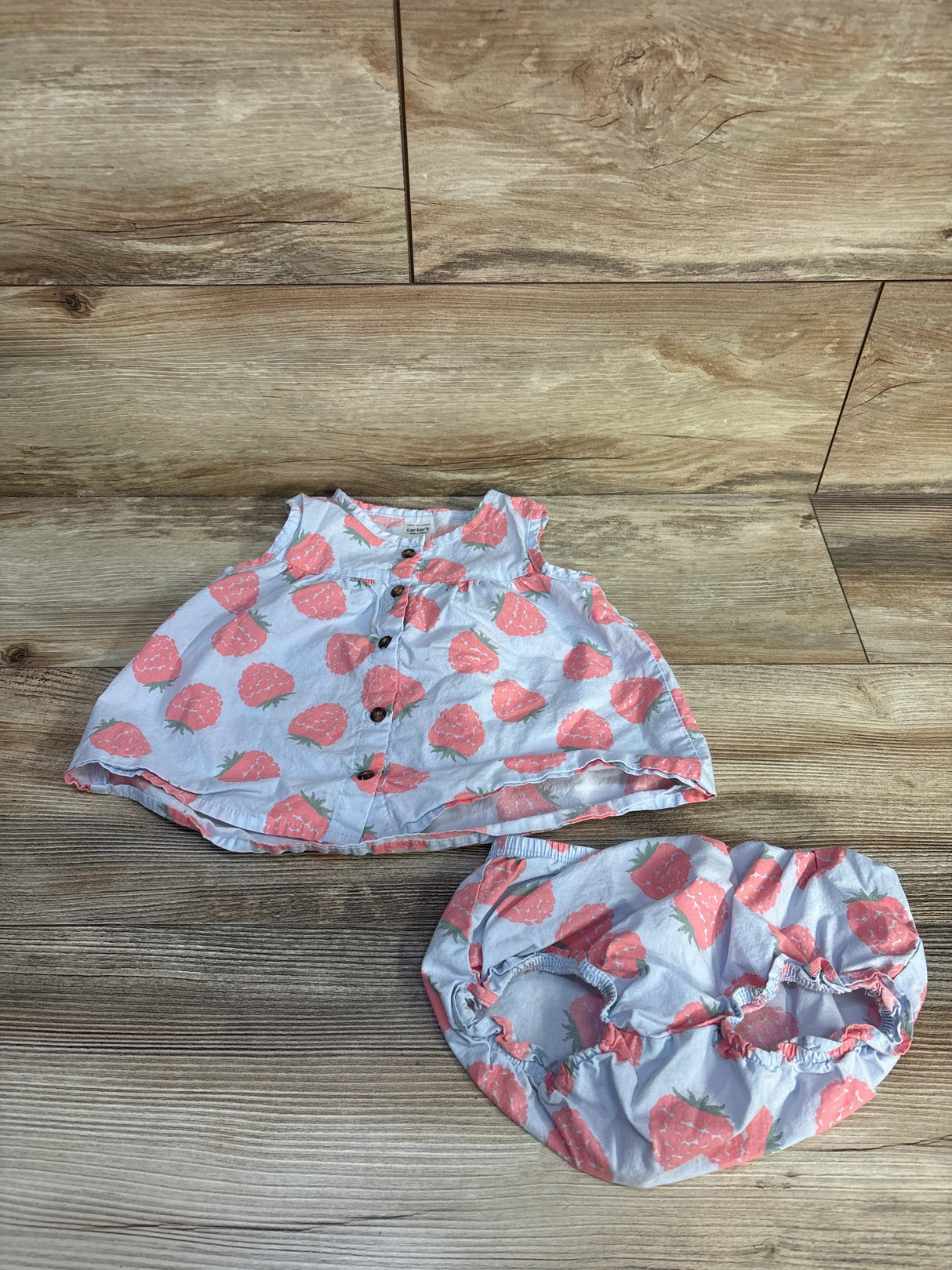 Child Of Mine 2pc Button-Front Strawberry Top & Bloomers Set Blue sz 24m