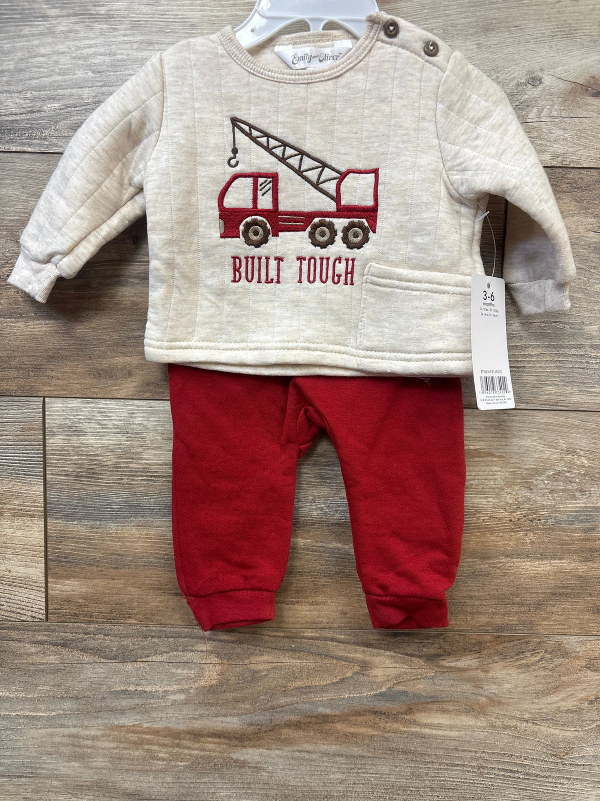 NEW Emily & Oliver 2pc Built Tough Sweatshirt & Pants Set Beige sz 3-6m