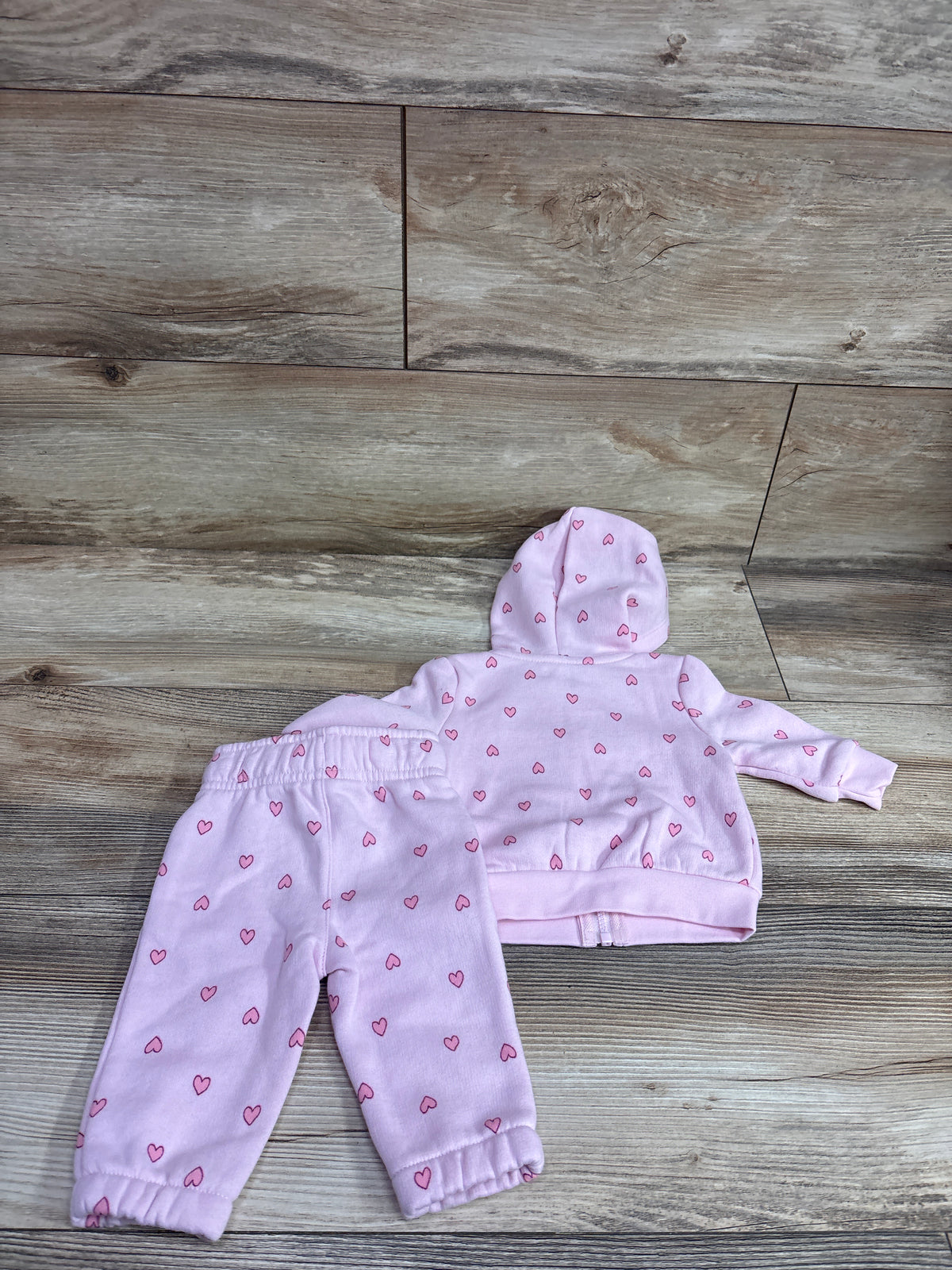 Okie Dokie 2pc Heart Print Zip-Up Jacket & Joggers Set Pink sz Newborn