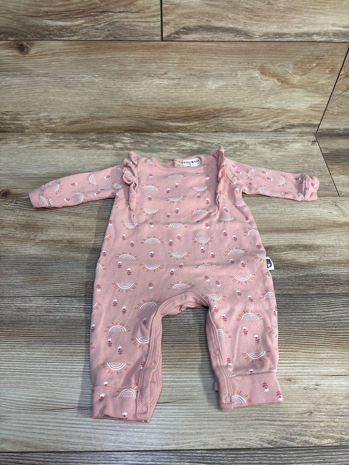 Rabbit + Bear Rainbow Ruffle Coverall Pink sz 3-6m - Me n Mommy To Be