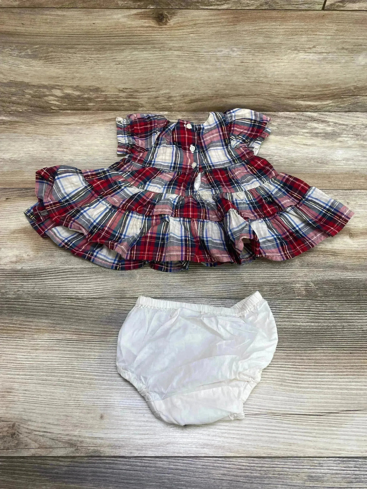 Baby Gap 2pc Plaid Tiered Dress & Bloomers Red sz 0-3m - Me n Mommy To Be