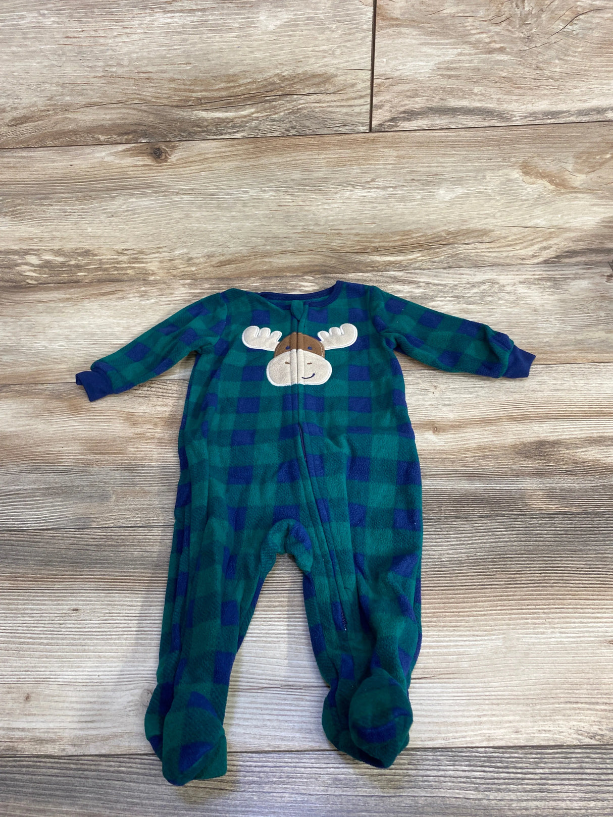 Kids Headquarters Plaid Moose Blanket Sleeper Green sz 6m