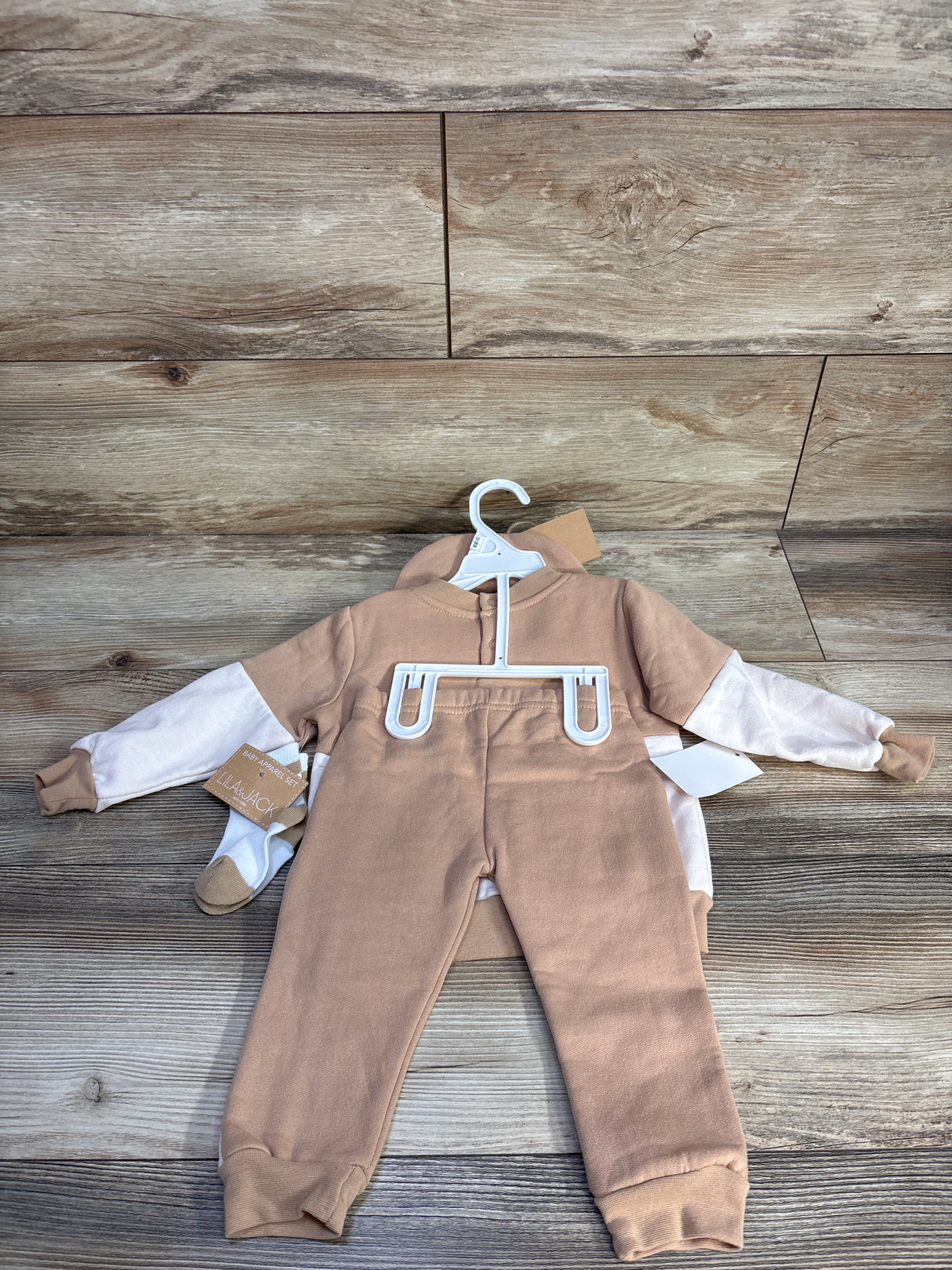 NEW Lila & Jack 4pc Sweatshirt & Joggers Set Tan sz 12-18m
