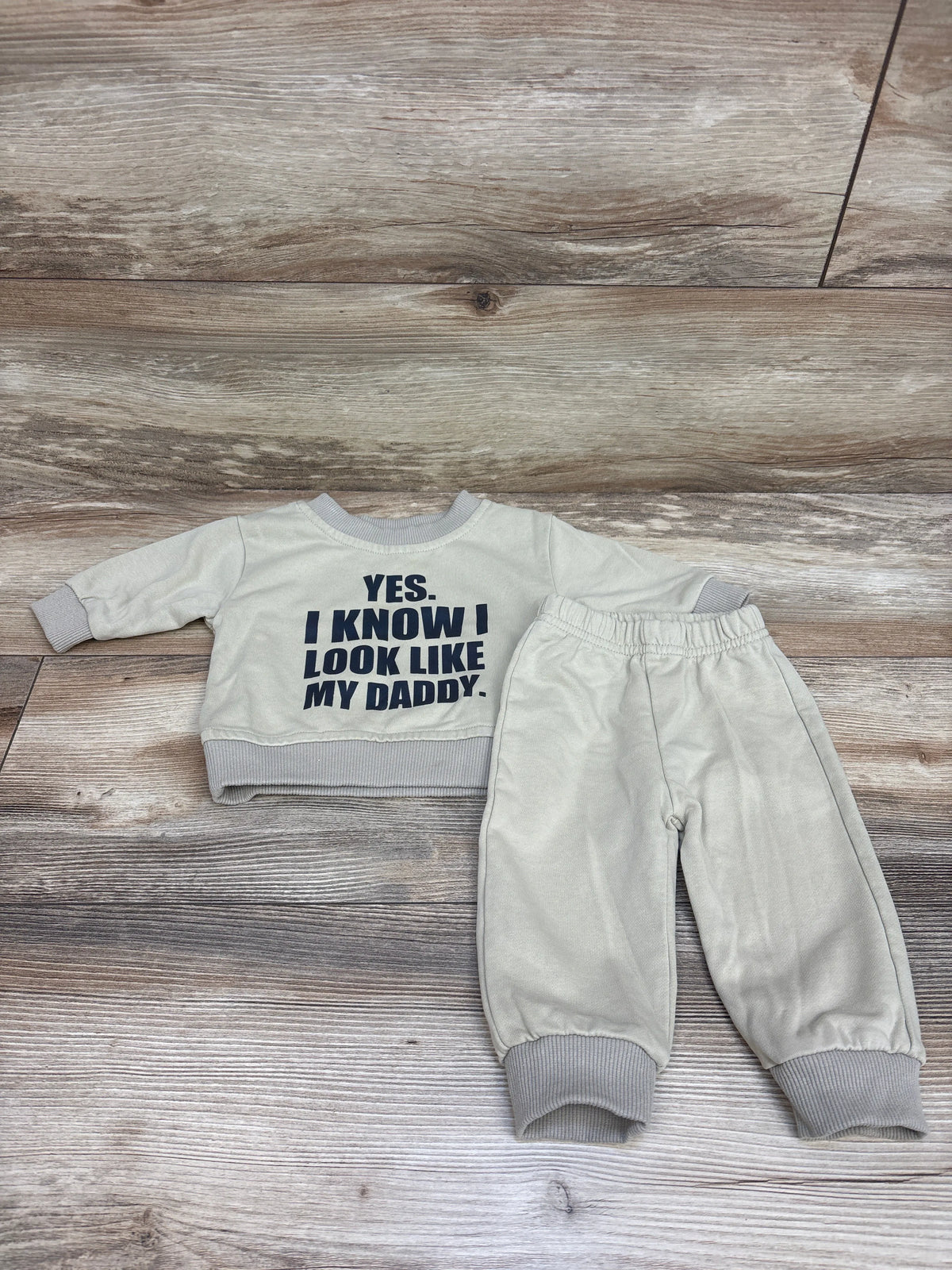 MiniOlie Yes I Know I Look Like My Daddy 2pc Sweatshirt & Joggers Tan sz 0-3m