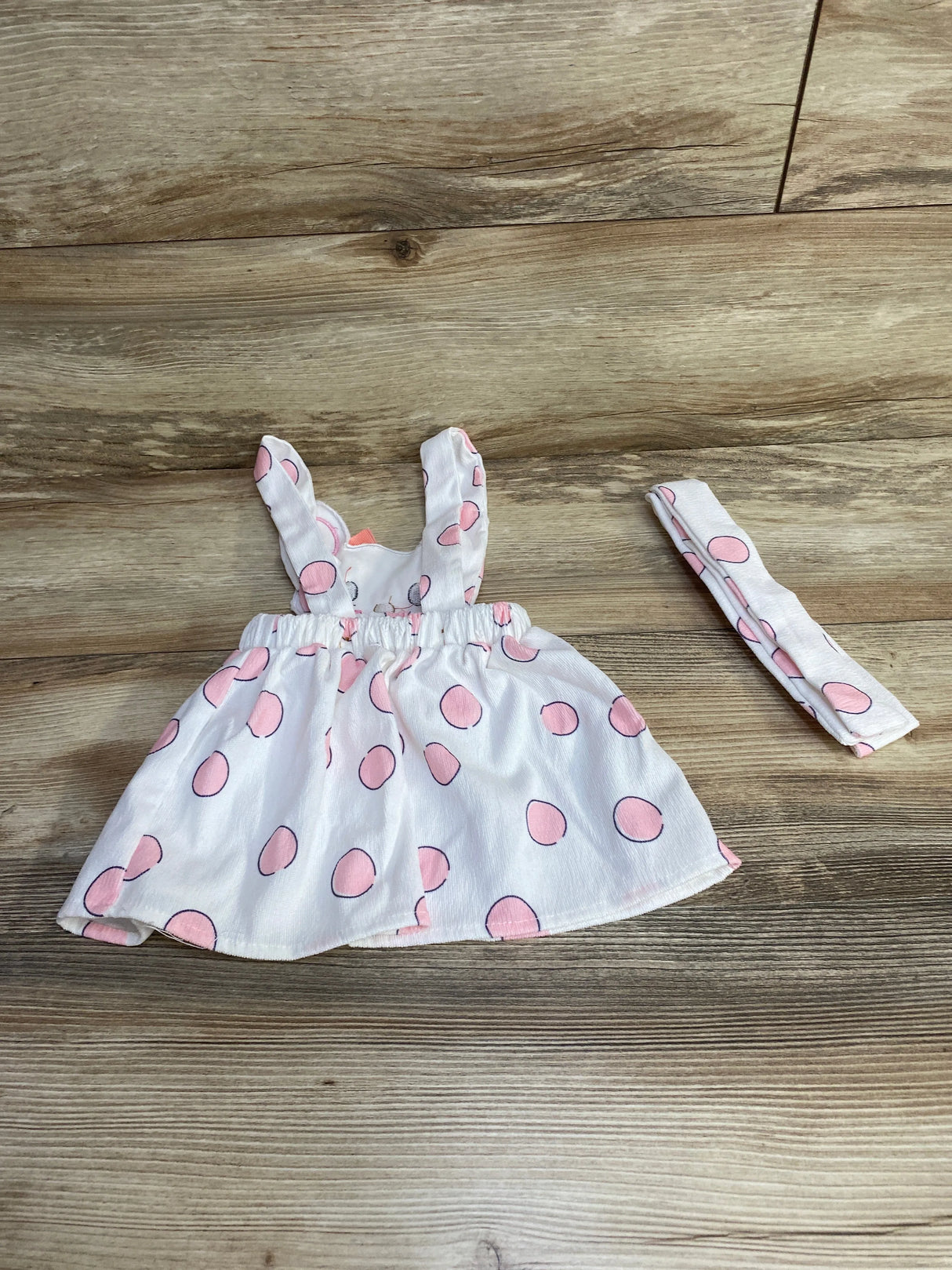 2pc Polka Dot Bunny Pinafore & Headband White sz 12m - Me n Mommy To Be