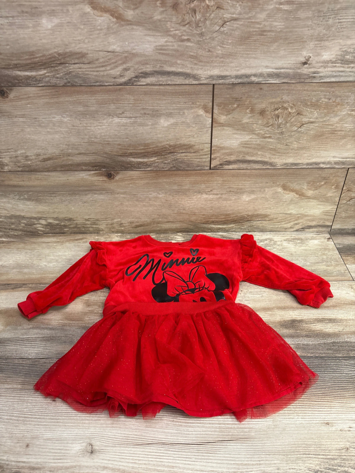 Red Disney Baby Minnie Mouse velour sweatshirt dress with tutu skirt for size 24m