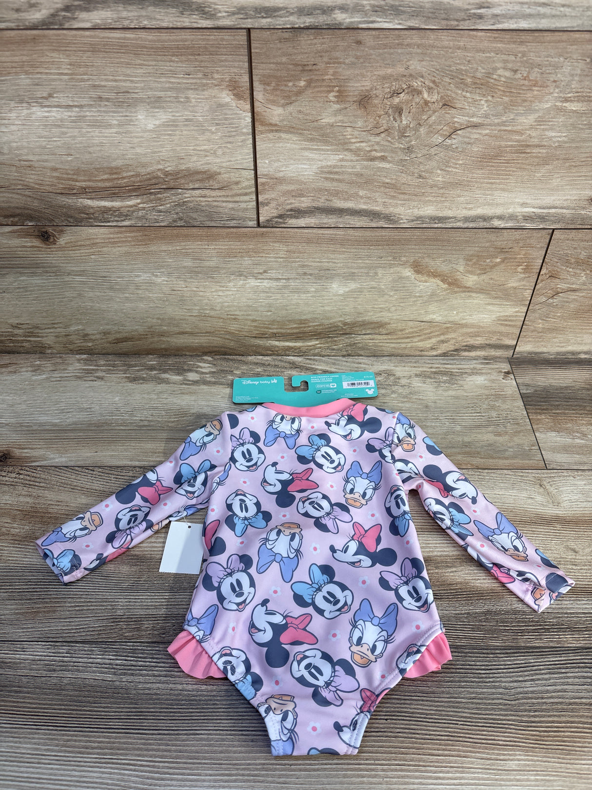 NEW Disney Baby 1pc Minnie Mouse Long Sleeve Rash Guard Swimsuit Pink sz 9m