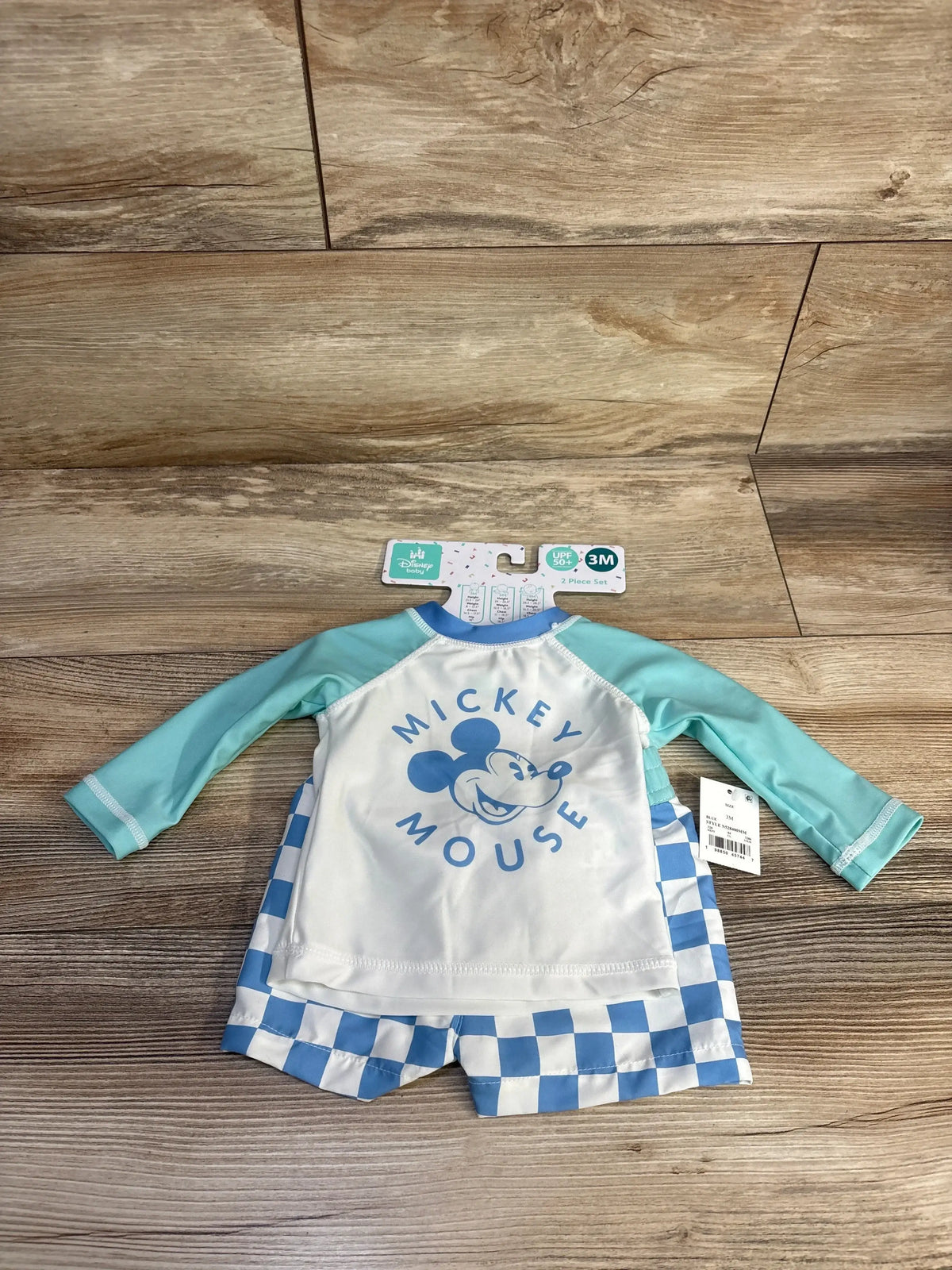 NEW Disney Baby 2pc Mickey Mouse Rash Guard Set Light Blue sz 3m
