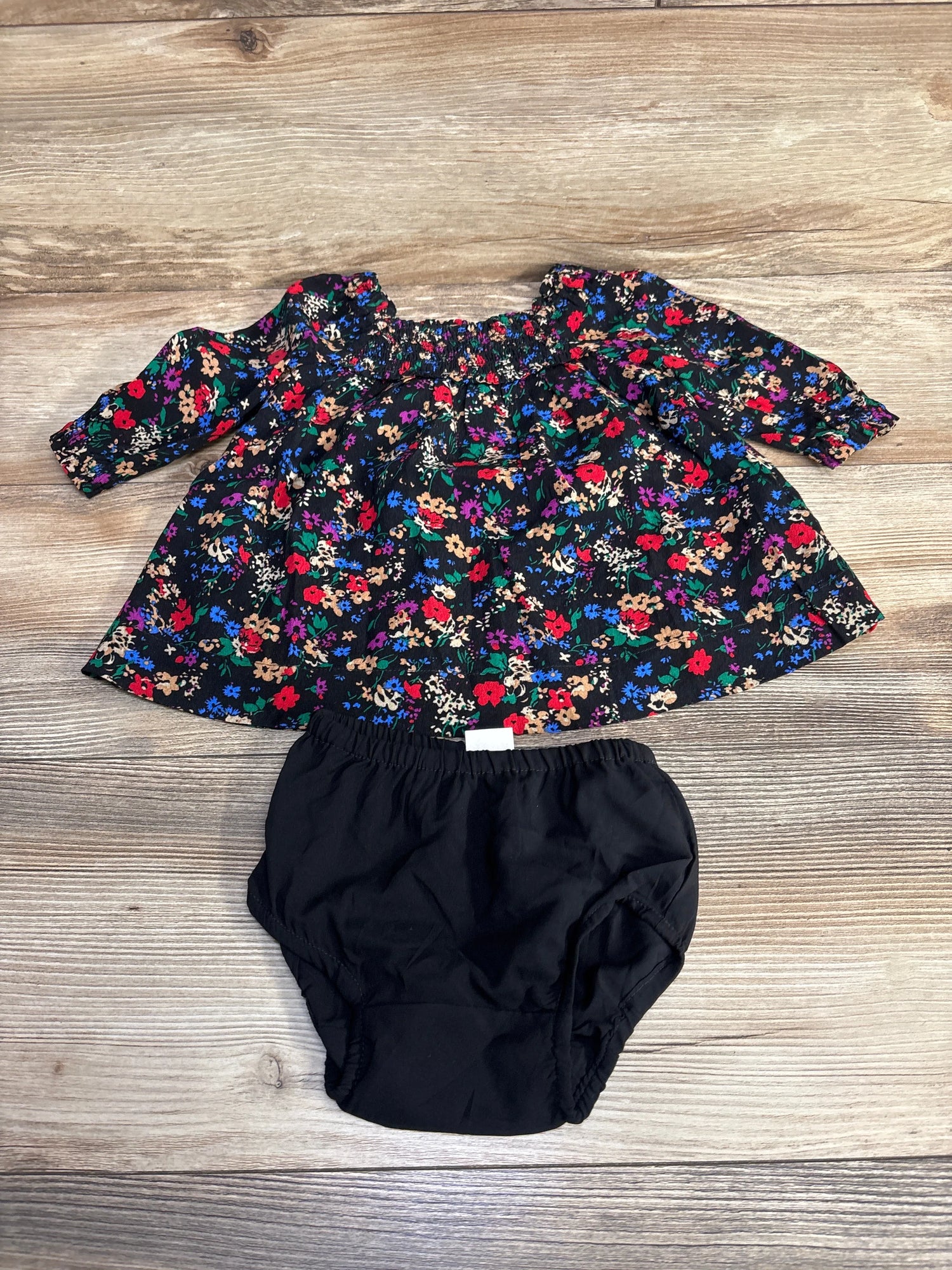 Baby Gap 2pc Floral Smocked Dress & Bloomers Black sz 0-3m - Me n Mommy To Be