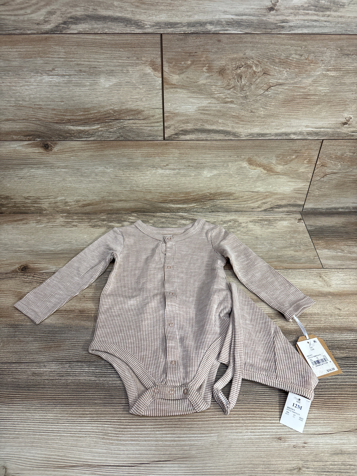 NEW Grayson Collective 2pc Striped Bodysuit & Bonnet Set Taupe sz 12m